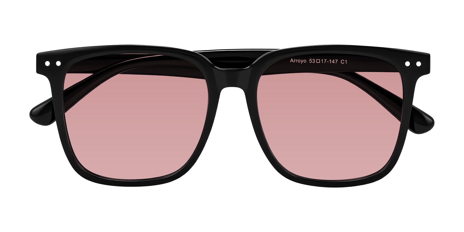 Folded Front of Arroyo in Black with Medium Garnet Tinted Lenses