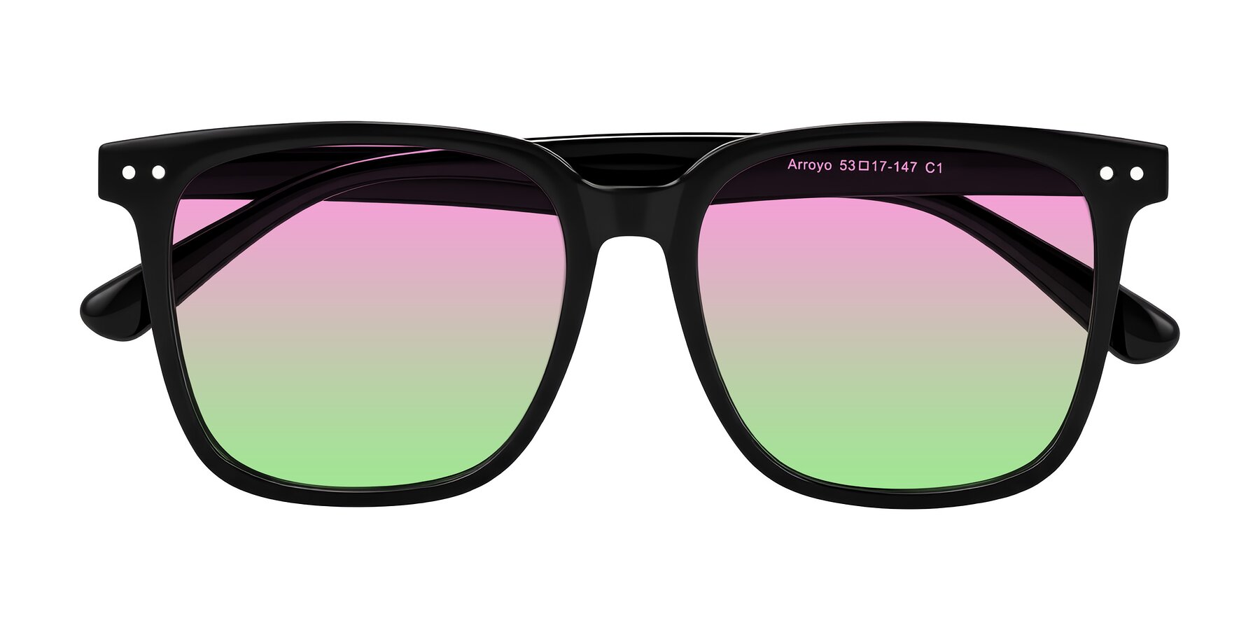 Folded Front of Arroyo in Black with Pink / Green Gradient Lenses