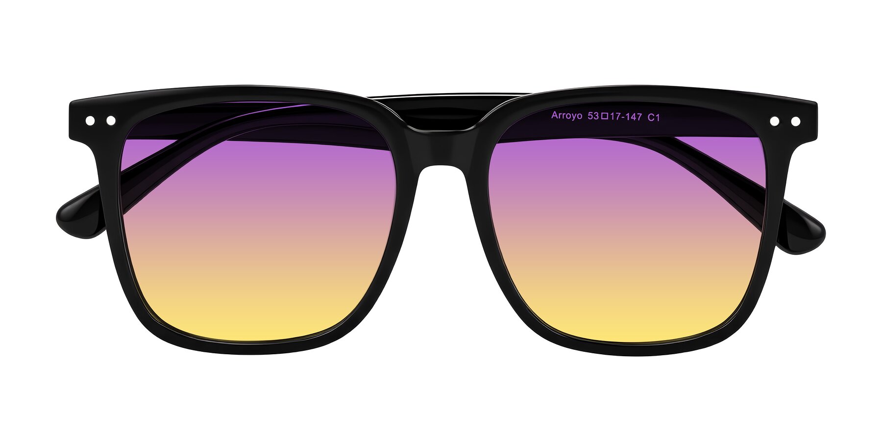 Folded Front of Arroyo in Black with Purple / Yellow Gradient Lenses