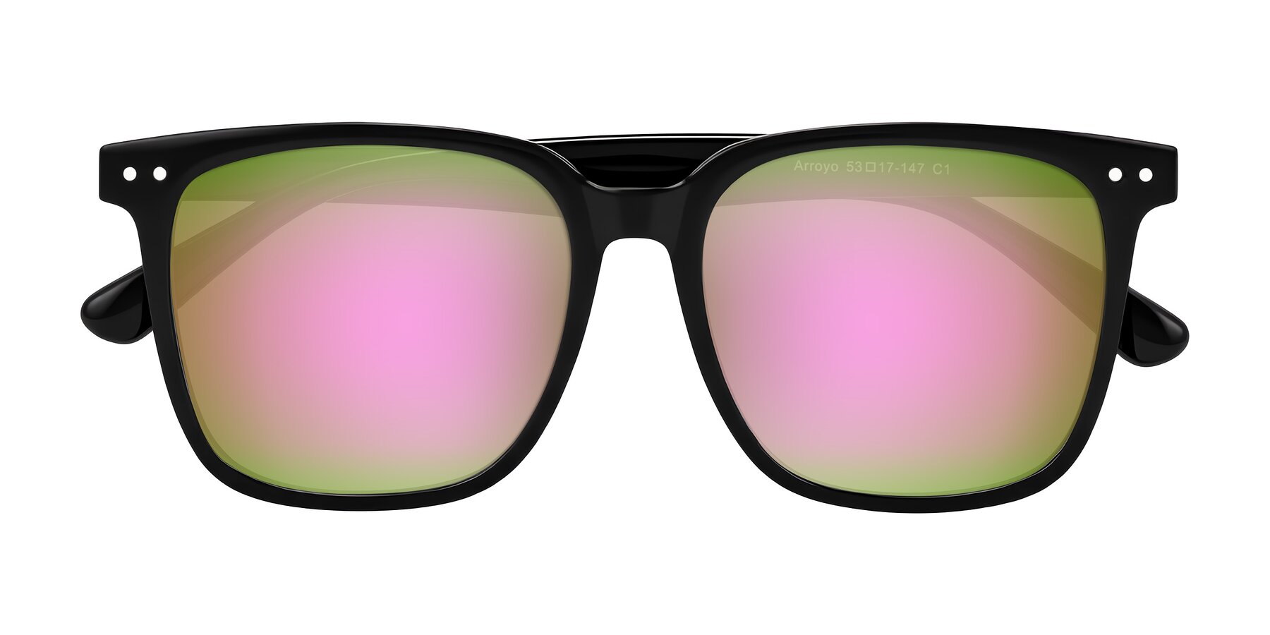 Folded Front of Arroyo in Black with Pink Mirrored Lenses