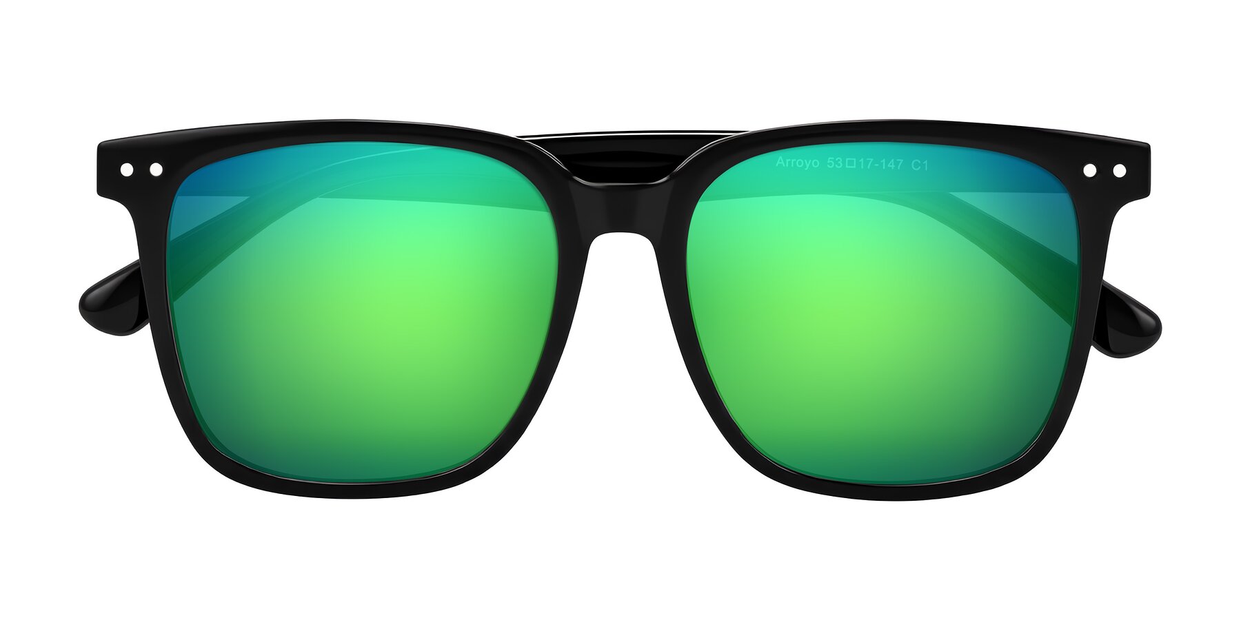 Folded Front of Arroyo in Black with Green Mirrored Lenses