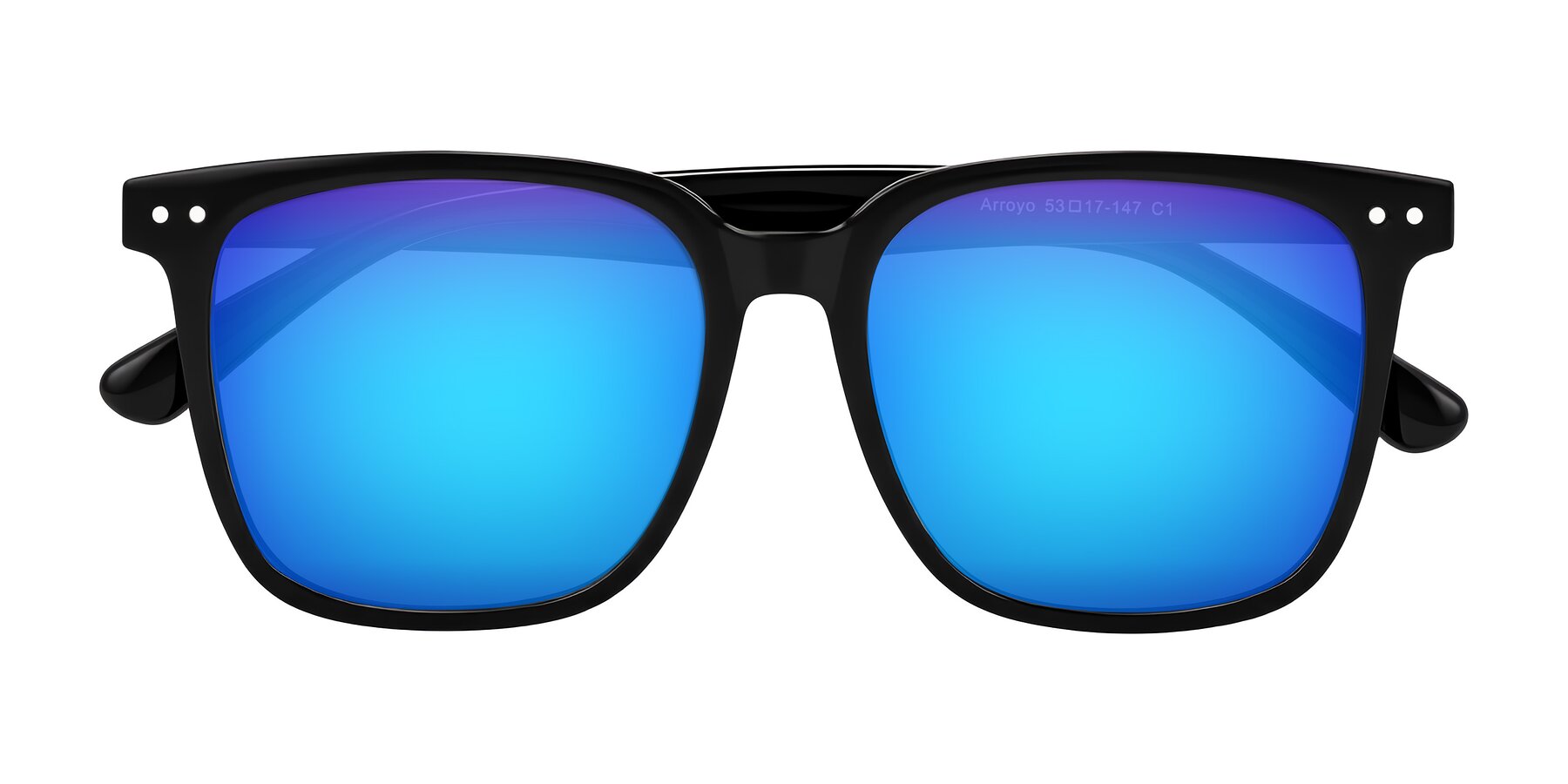 Folded Front of Arroyo in Black with Blue Mirrored Lenses