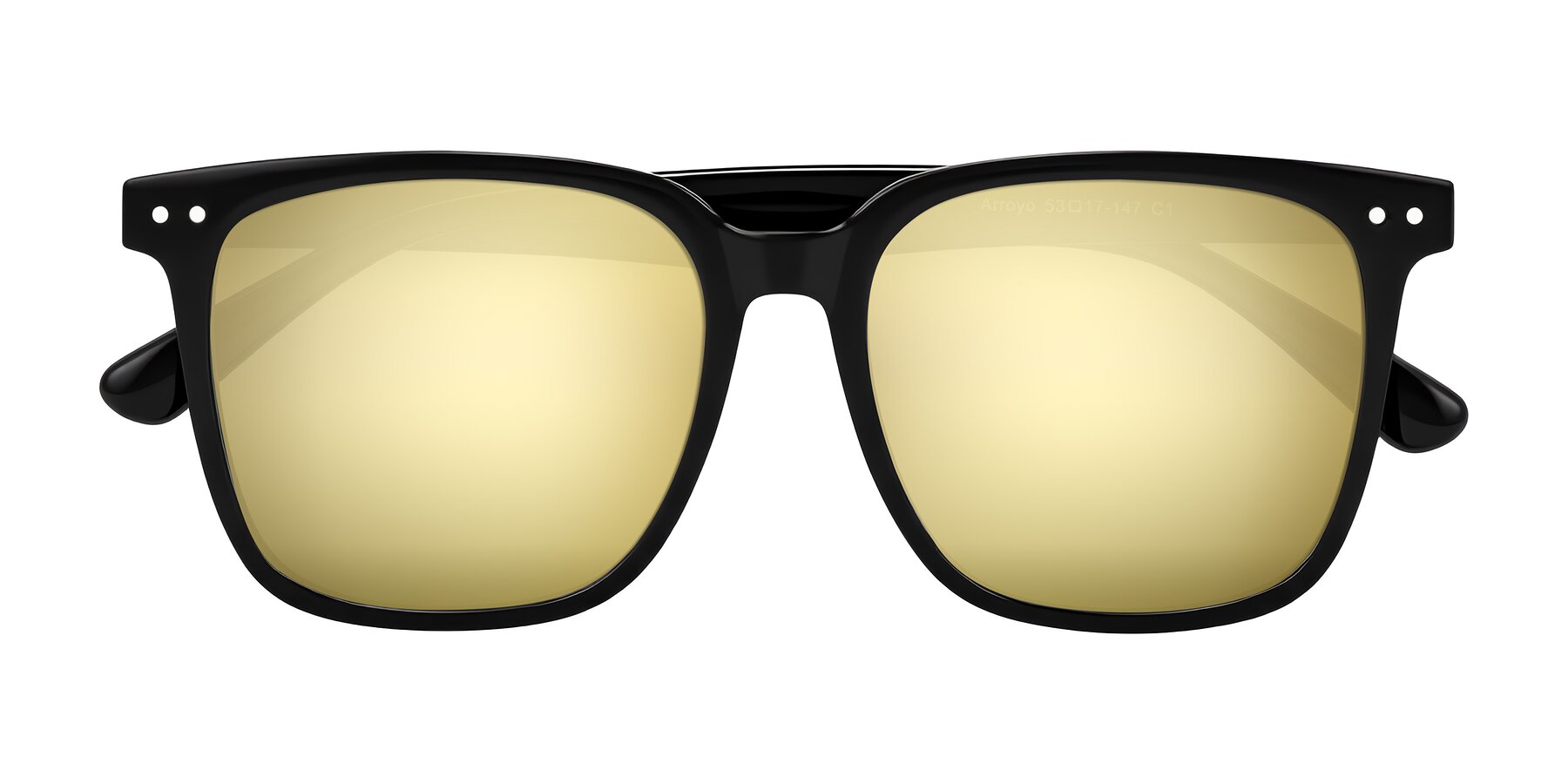 Folded Front of Arroyo in Black with Gold Mirrored Lenses