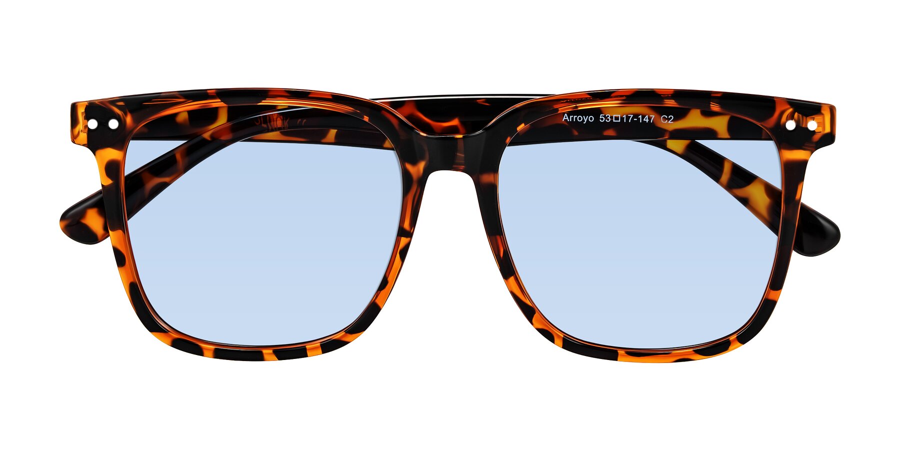 Folded Front of Arroyo in Tortoise with Light Blue Tinted Lenses