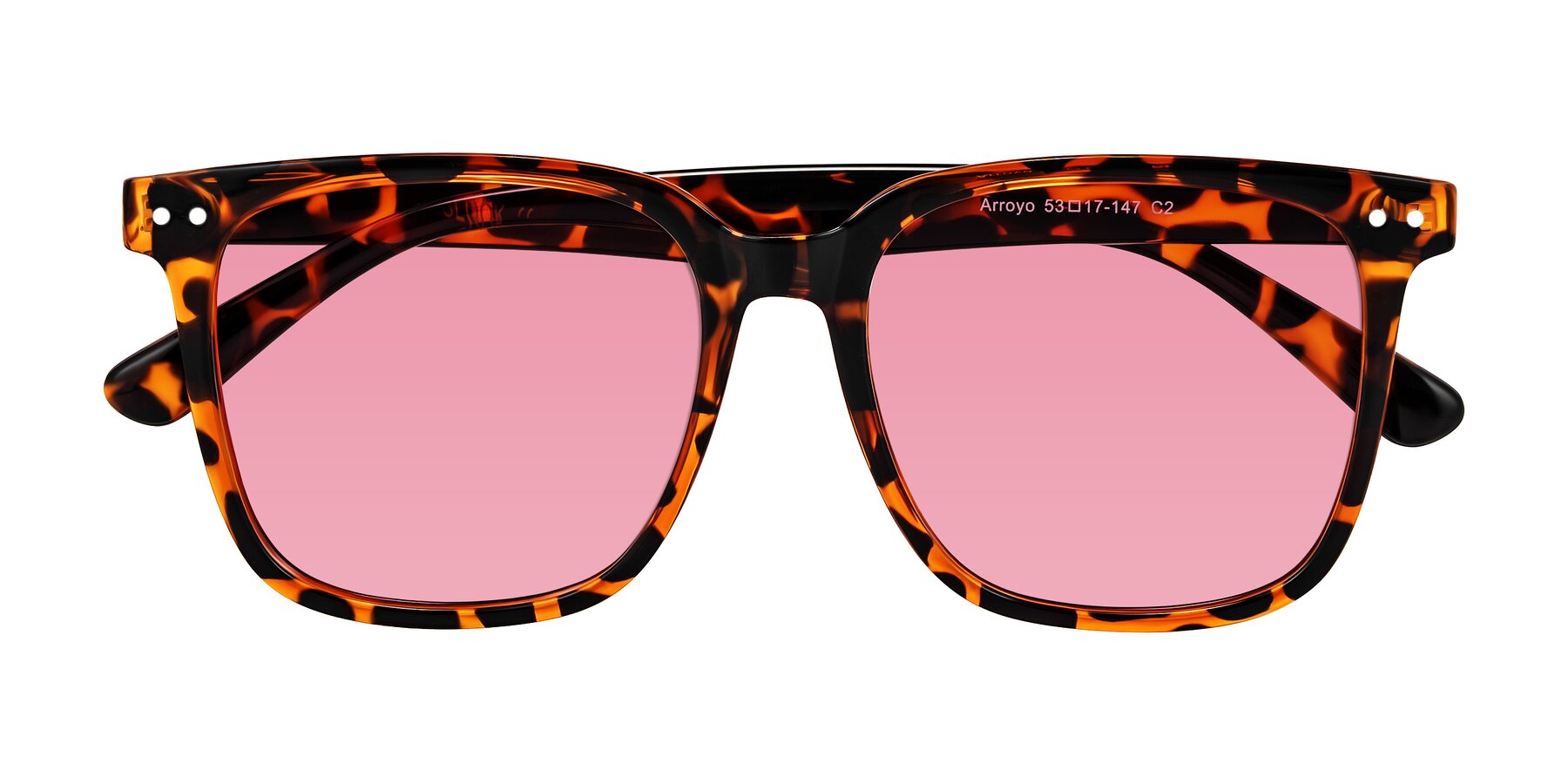 Folded Front of Arroyo in Tortoise with Pink Tinted Lenses