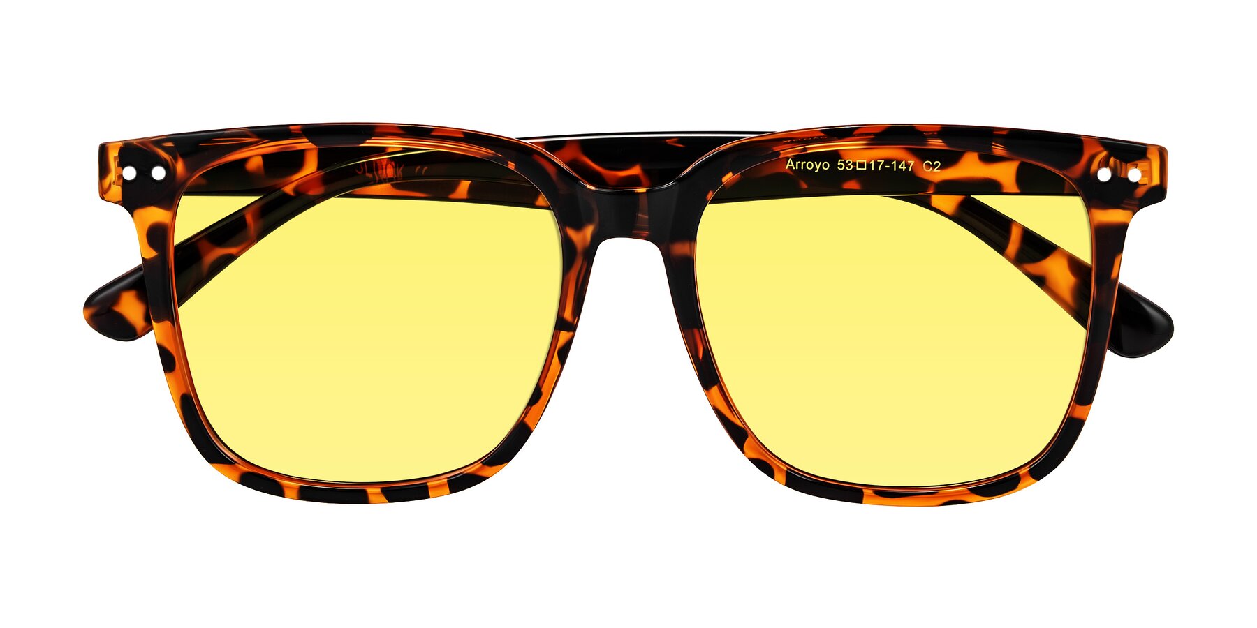 Folded Front of Arroyo in Tortoise with Medium Yellow Tinted Lenses