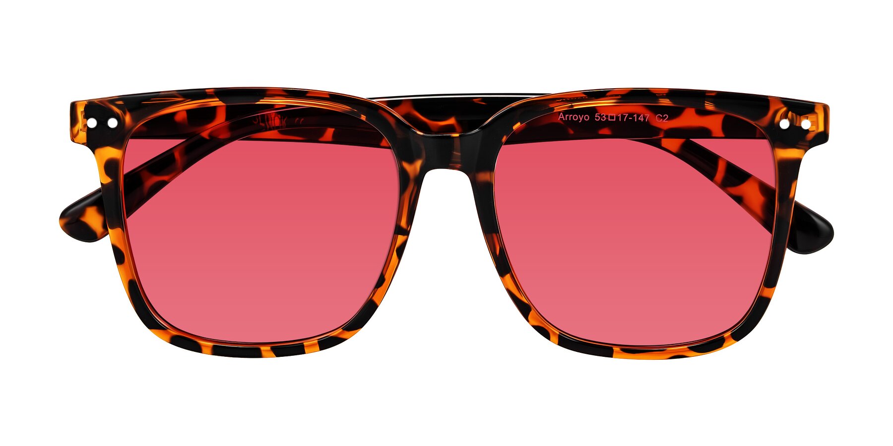 Folded Front of Arroyo in Tortoise with Red Tinted Lenses