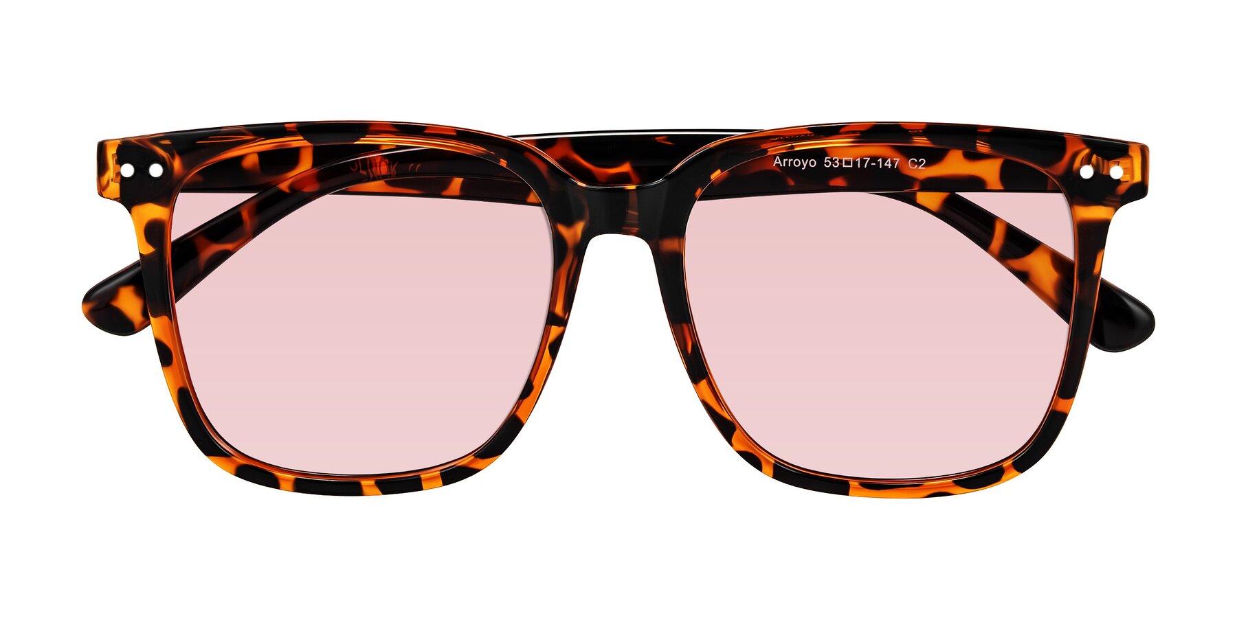 Folded Front of Arroyo in Tortoise with Light Garnet Tinted Lenses