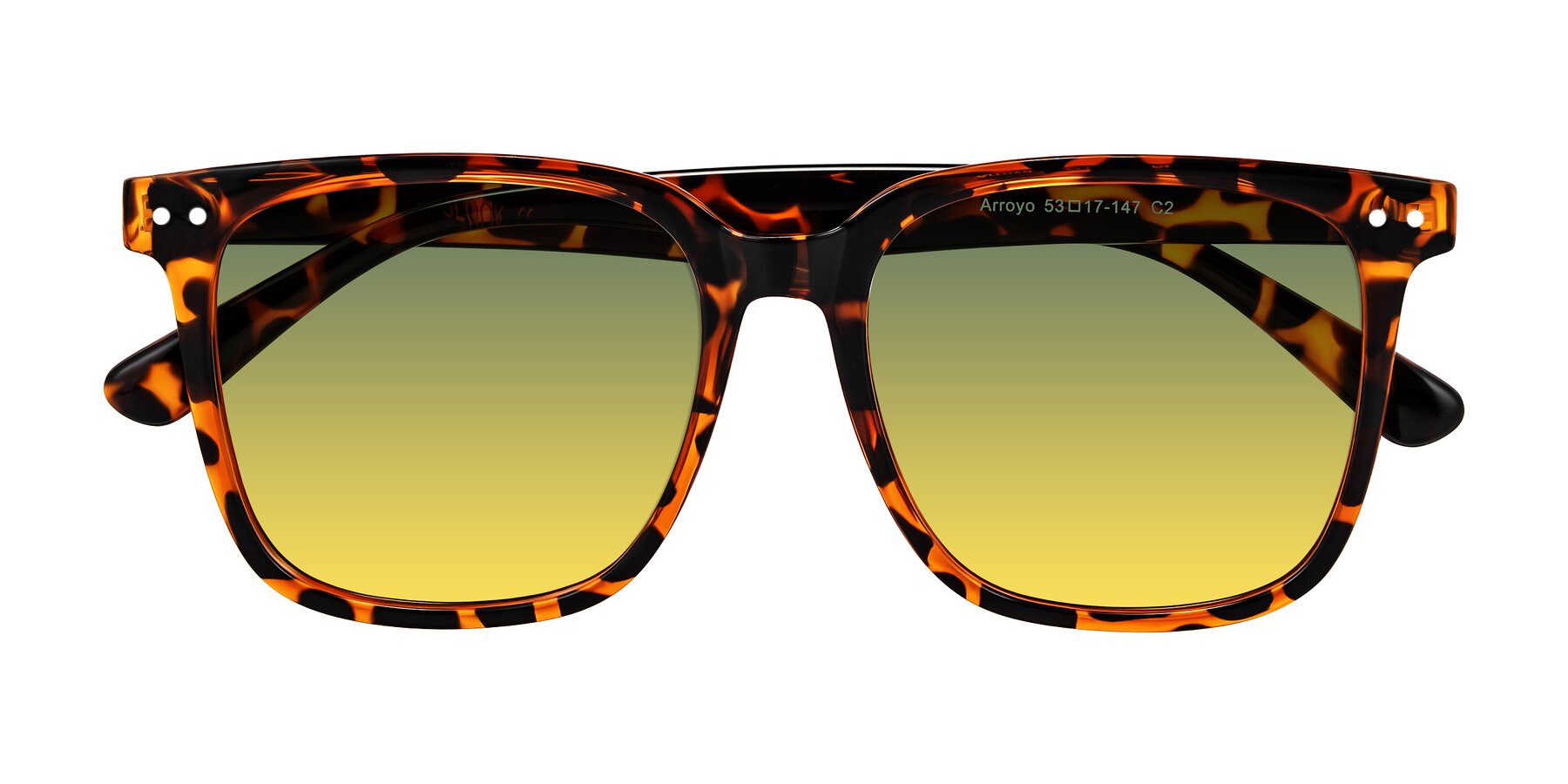 Folded Front of Arroyo in Tortoise with Green / Yellow Gradient Lenses
