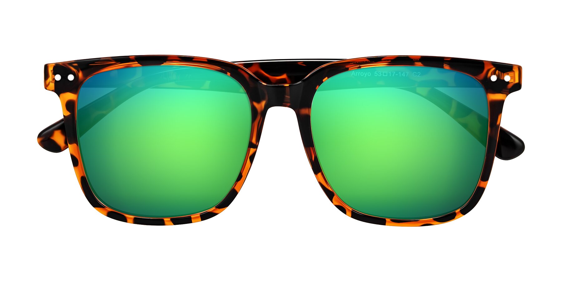 Folded Front of Arroyo in Tortoise with Green Mirrored Lenses