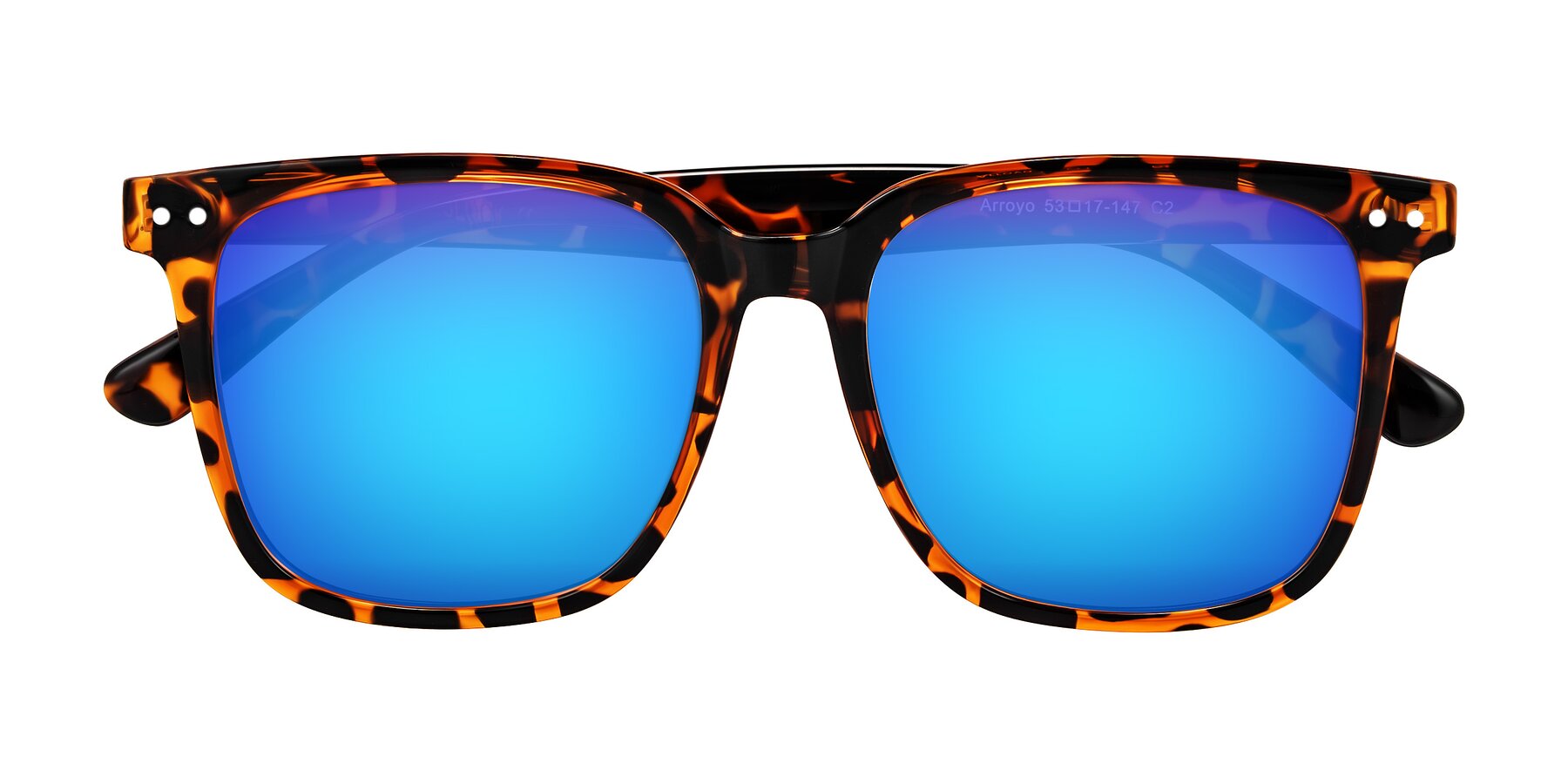 Folded Front of Arroyo in Tortoise with Blue Mirrored Lenses