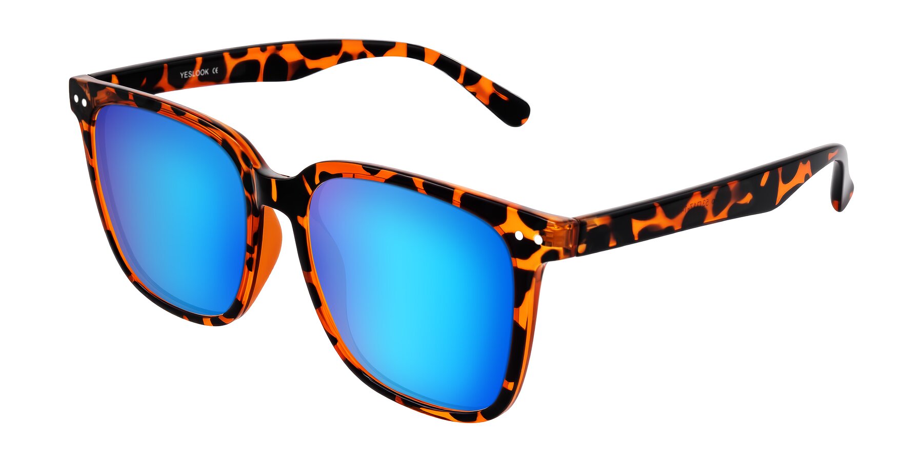 Angle of Arroyo in Tortoise with Blue Mirrored Lenses