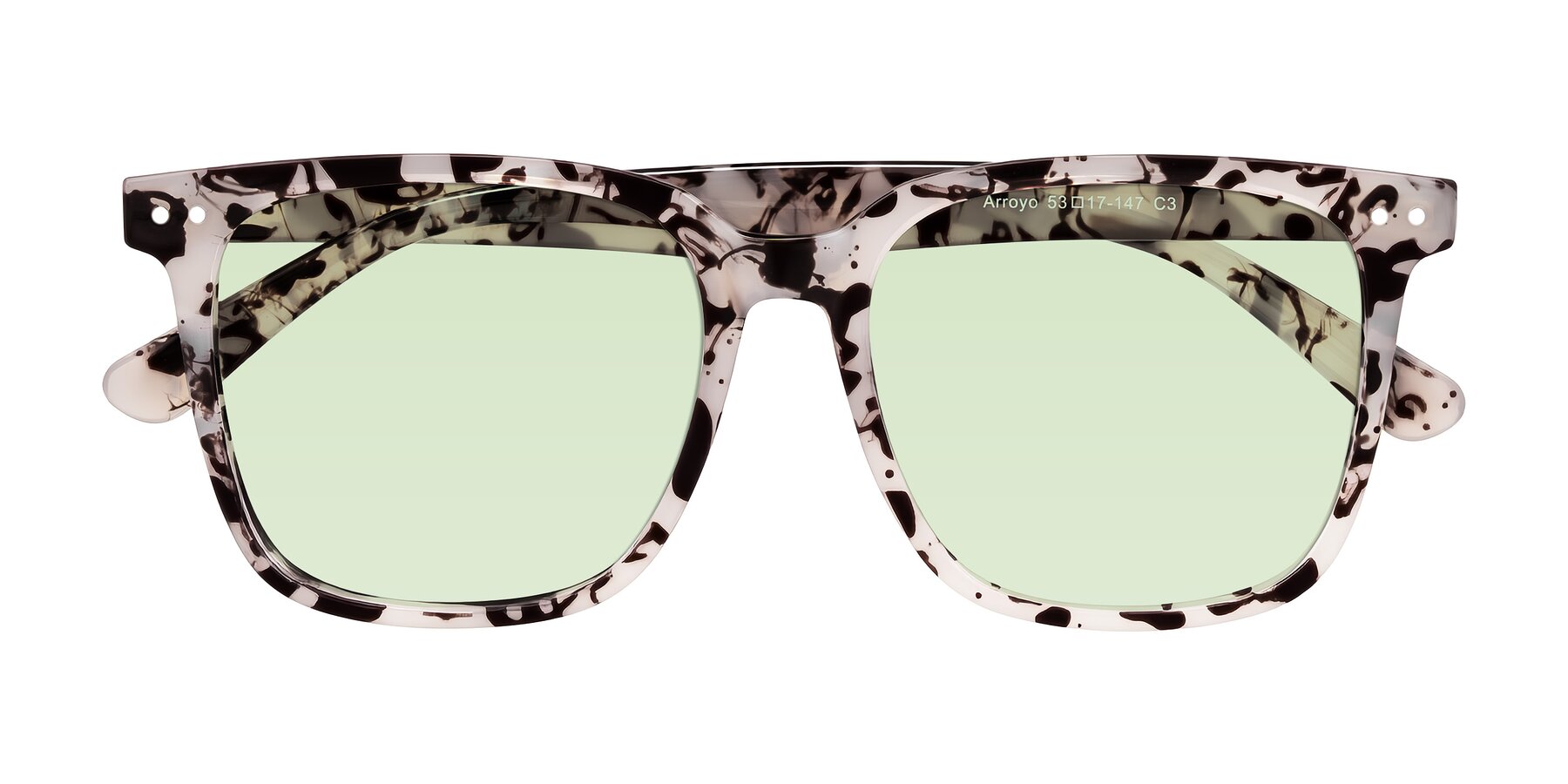 Folded Front of Arroyo in Ivory Tortoise with Light Green Tinted Lenses
