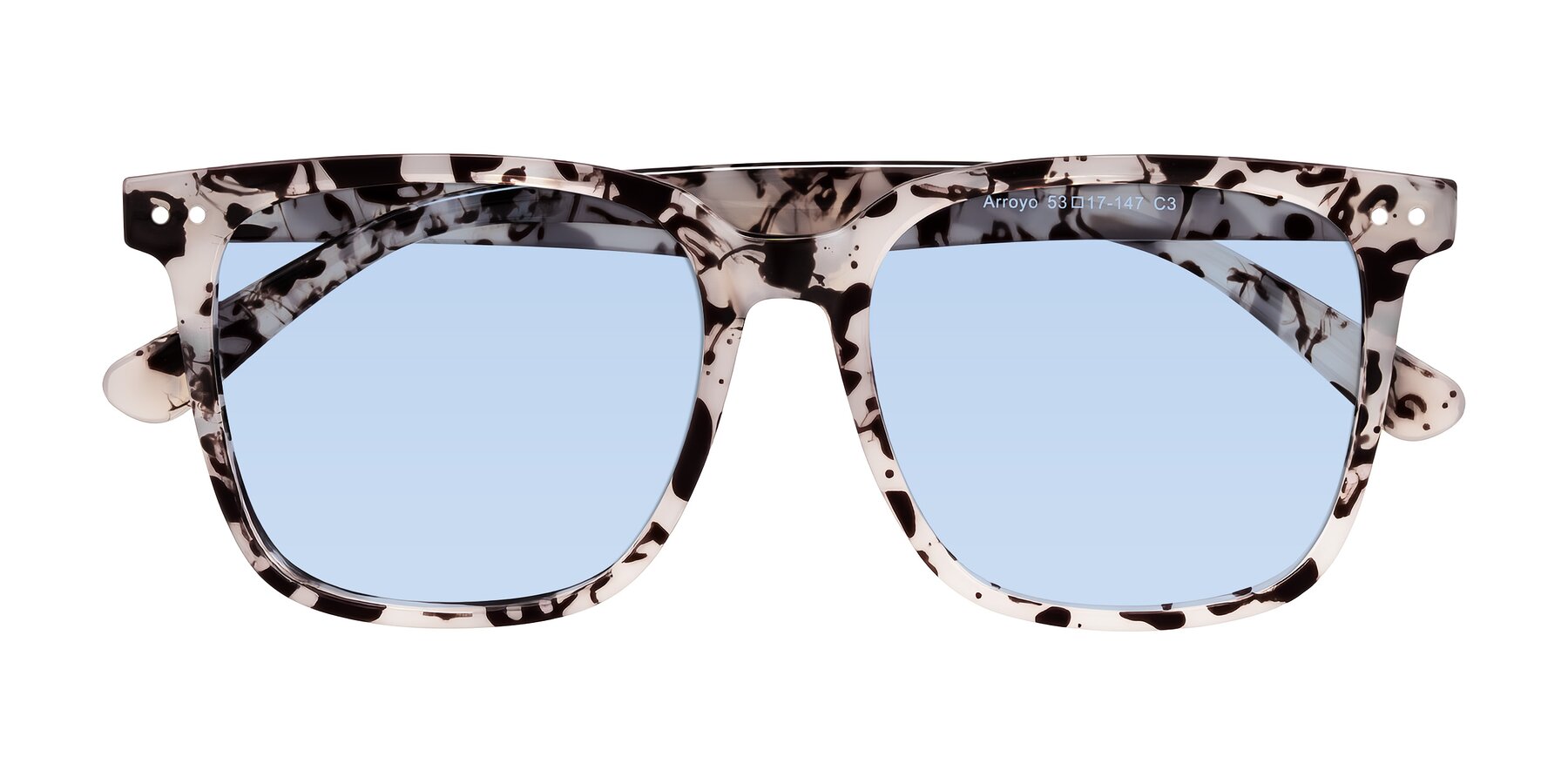 Folded Front of Arroyo in Ivory Tortoise with Light Blue Tinted Lenses