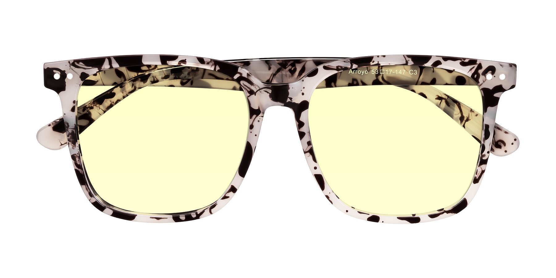 Folded Front of Arroyo in Ivory Tortoise with Light Yellow Tinted Lenses