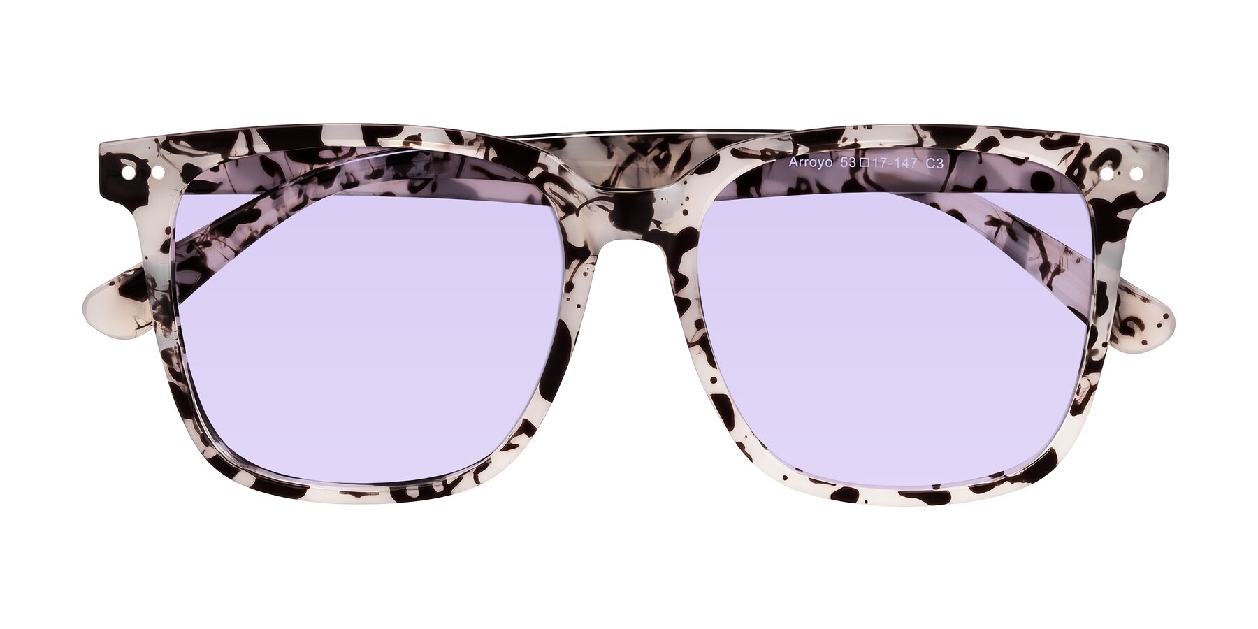 Folded Front of Arroyo in Ivory Tortoise with Light Purple Tinted Lenses