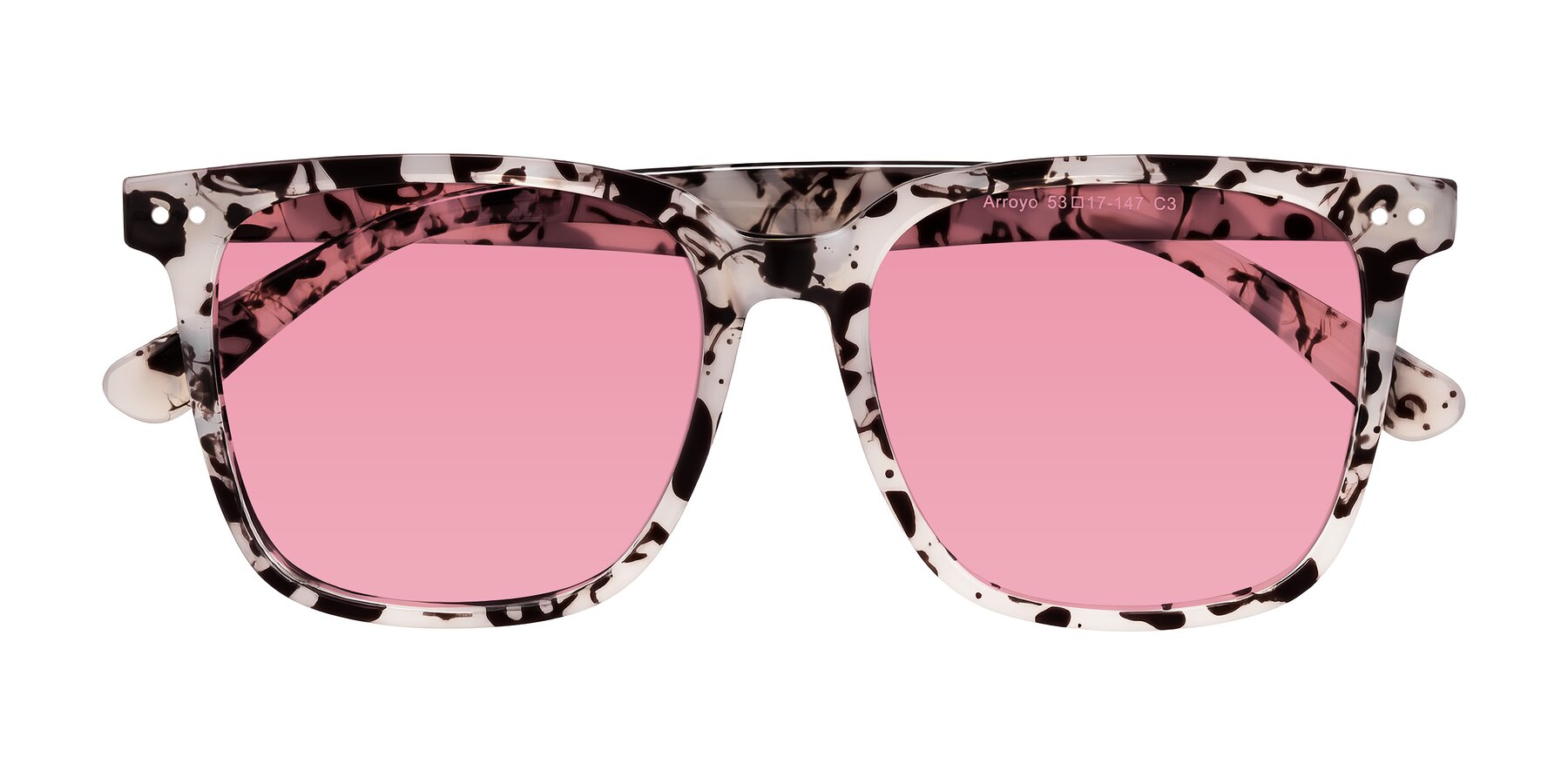 Folded Front of Arroyo in Ivory Tortoise with Pink Tinted Lenses