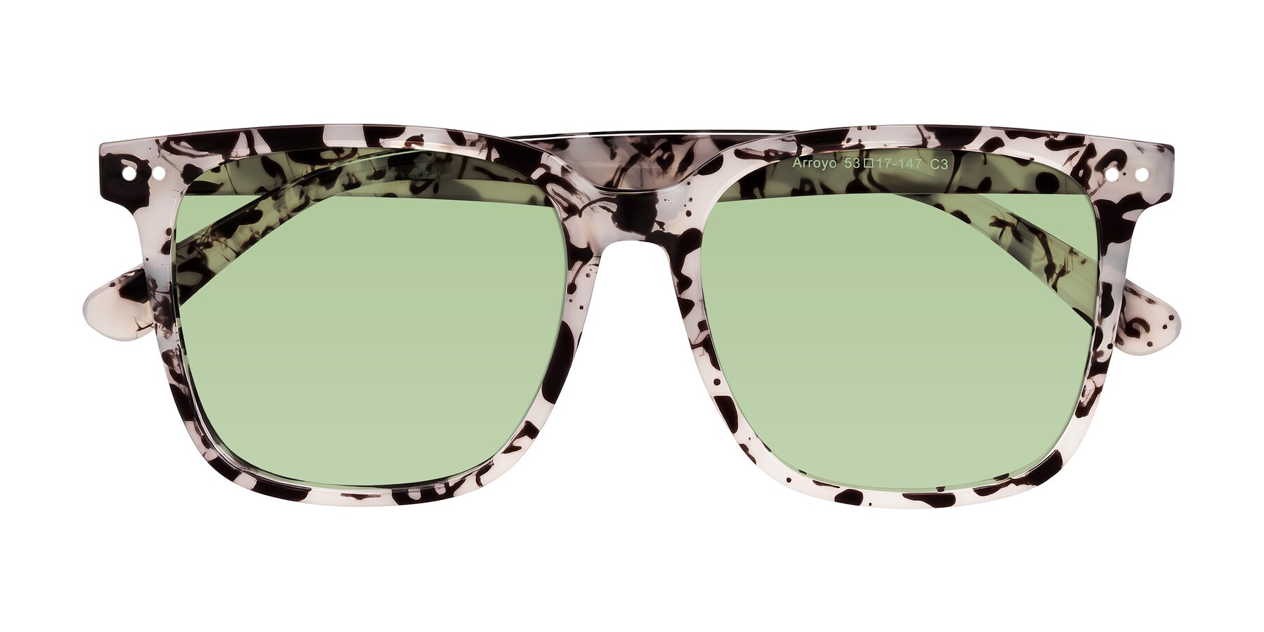 Folded Front of Arroyo in Ivory Tortoise with Medium Green Tinted Lenses