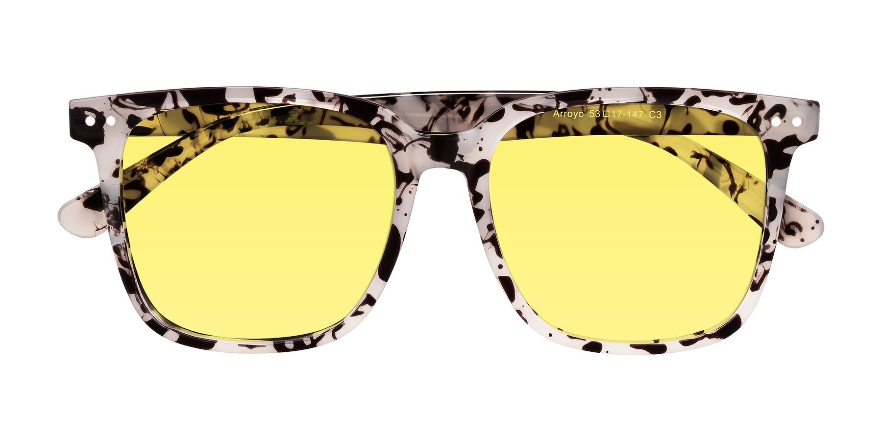 Folded Front of Arroyo in Ivory Tortoise with Medium Yellow Tinted Lenses