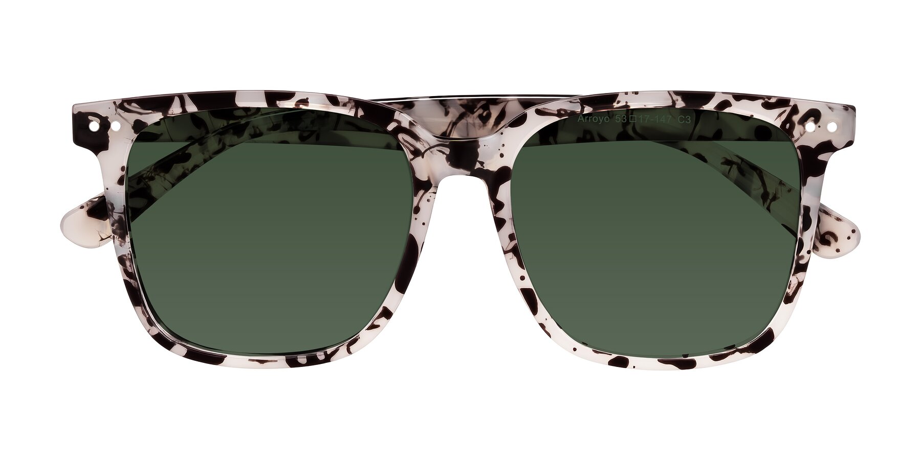 Folded Front of Arroyo in Ivory Tortoise with Green Tinted Lenses