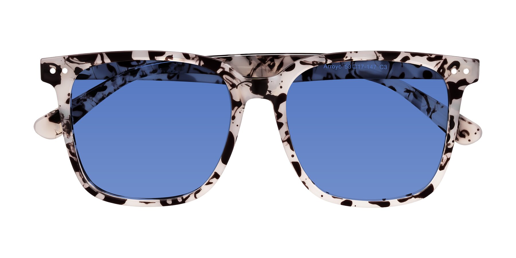 Folded Front of Arroyo in Ivory Tortoise with Blue Tinted Lenses