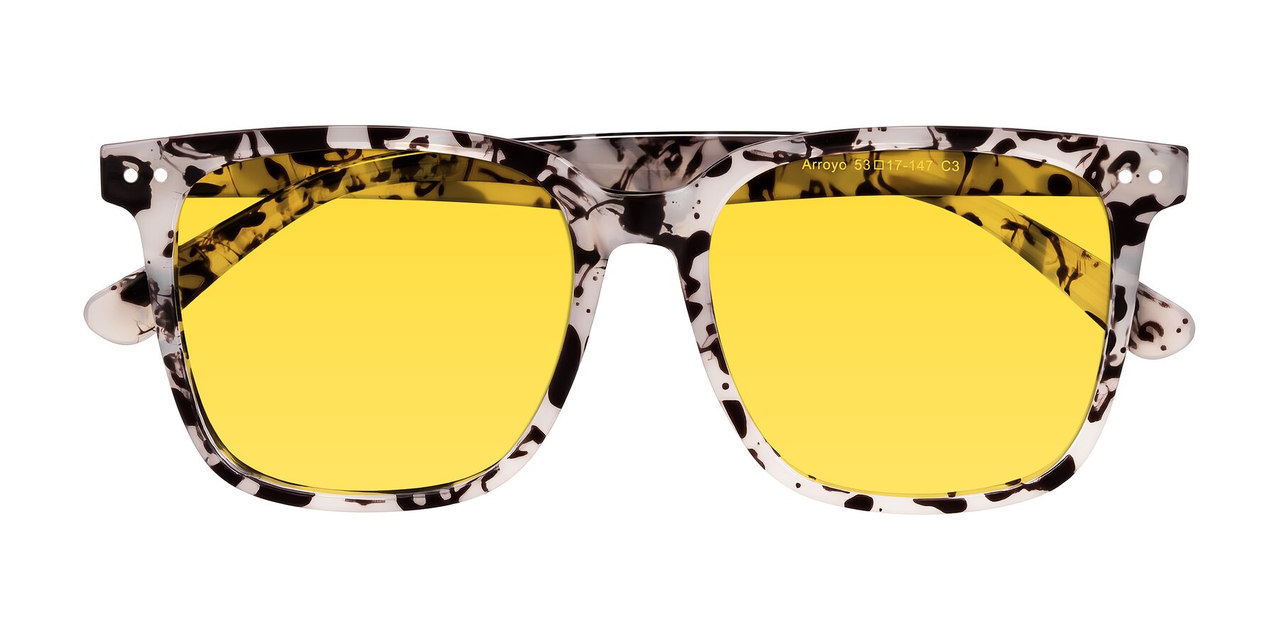 Folded Front of Arroyo in Ivory Tortoise with Yellow Tinted Lenses