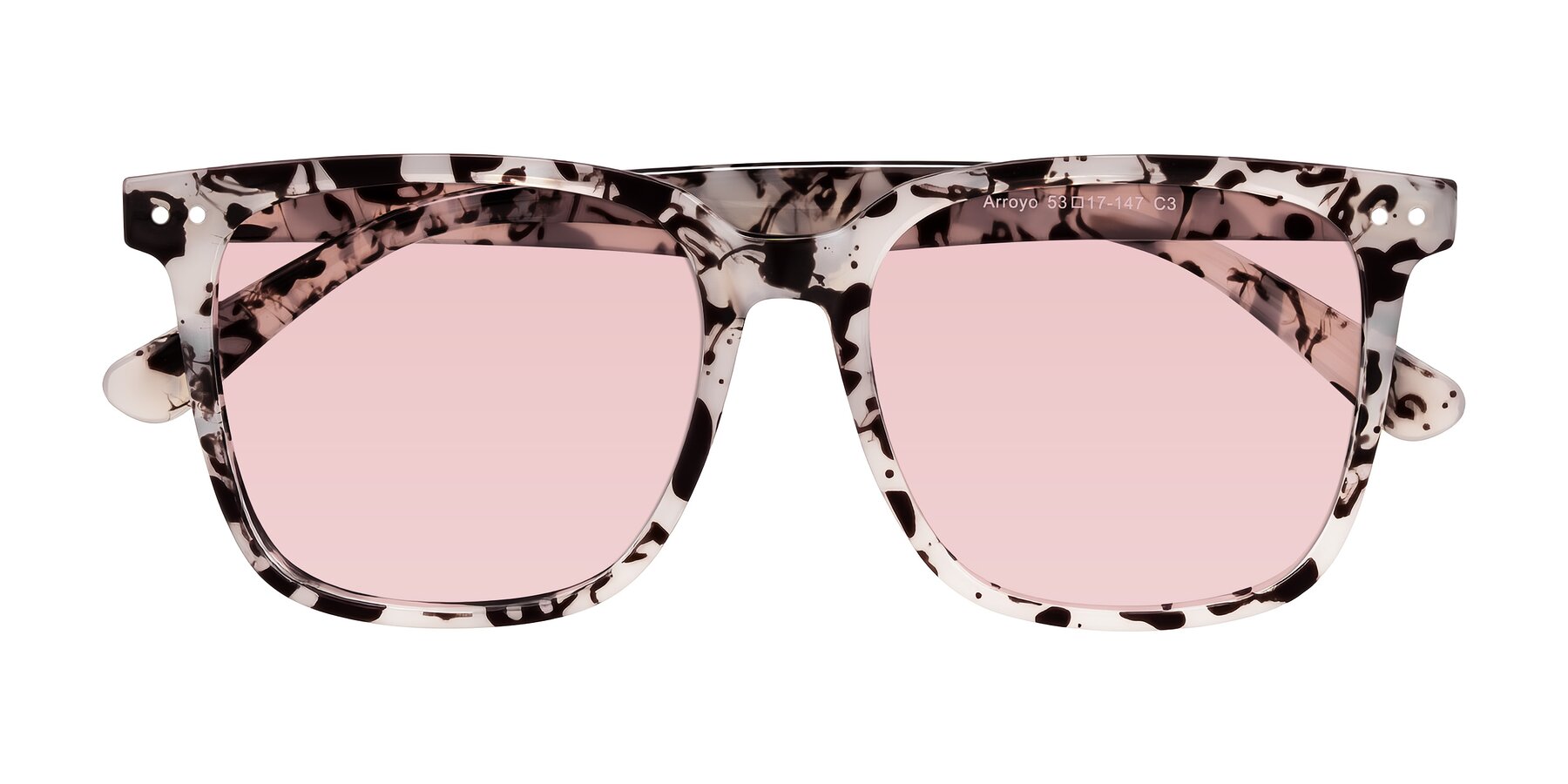 Folded Front of Arroyo in Ivory Tortoise with Light Garnet Tinted Lenses