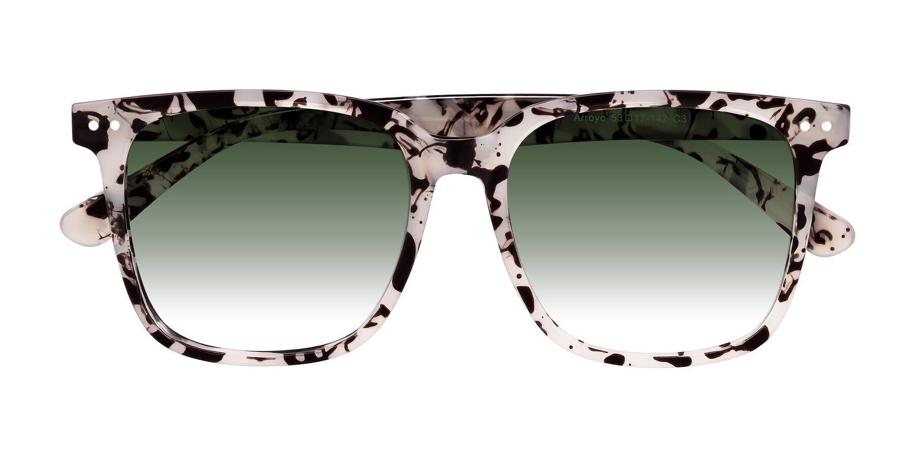 Folded Front of Arroyo in Ivory Tortoise with Green Gradient Lenses