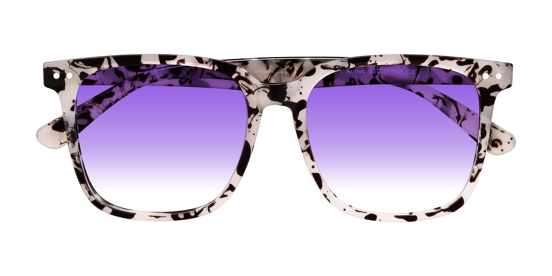 Folded Front of Arroyo in Ivory Tortoise with Purple Gradient Lenses