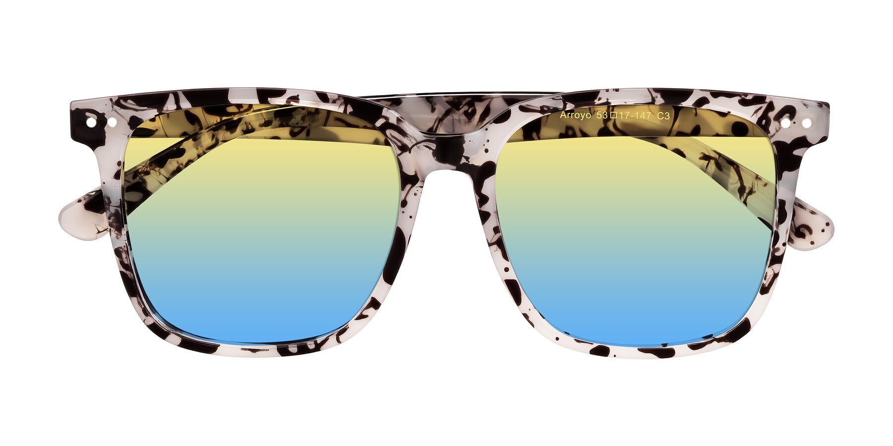 Folded Front of Arroyo in Ivory Tortoise with Yellow / Blue Gradient Lenses