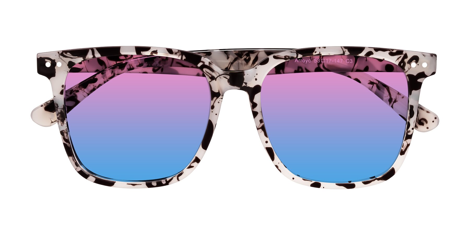 Folded Front of Arroyo in Ivory Tortoise with Pink / Blue Gradient Lenses