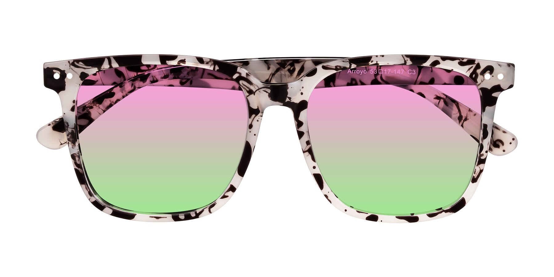 Folded Front of Arroyo in Ivory Tortoise with Pink / Green Gradient Lenses
