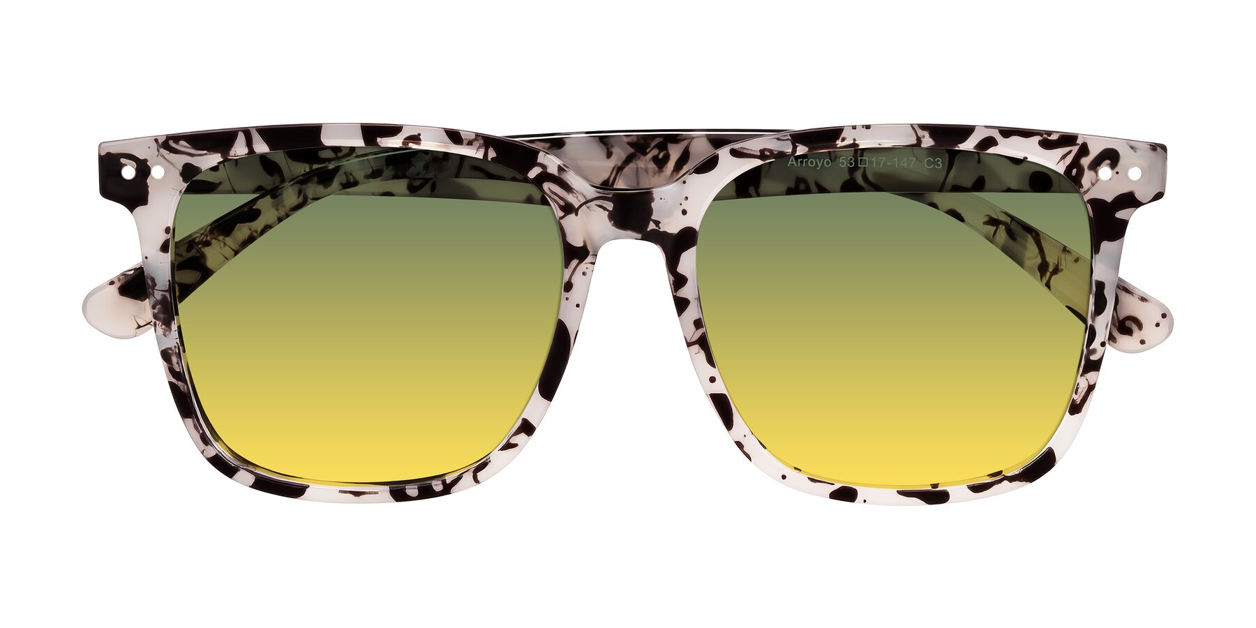 Folded Front of Arroyo in Ivory Tortoise with Green / Yellow Gradient Lenses