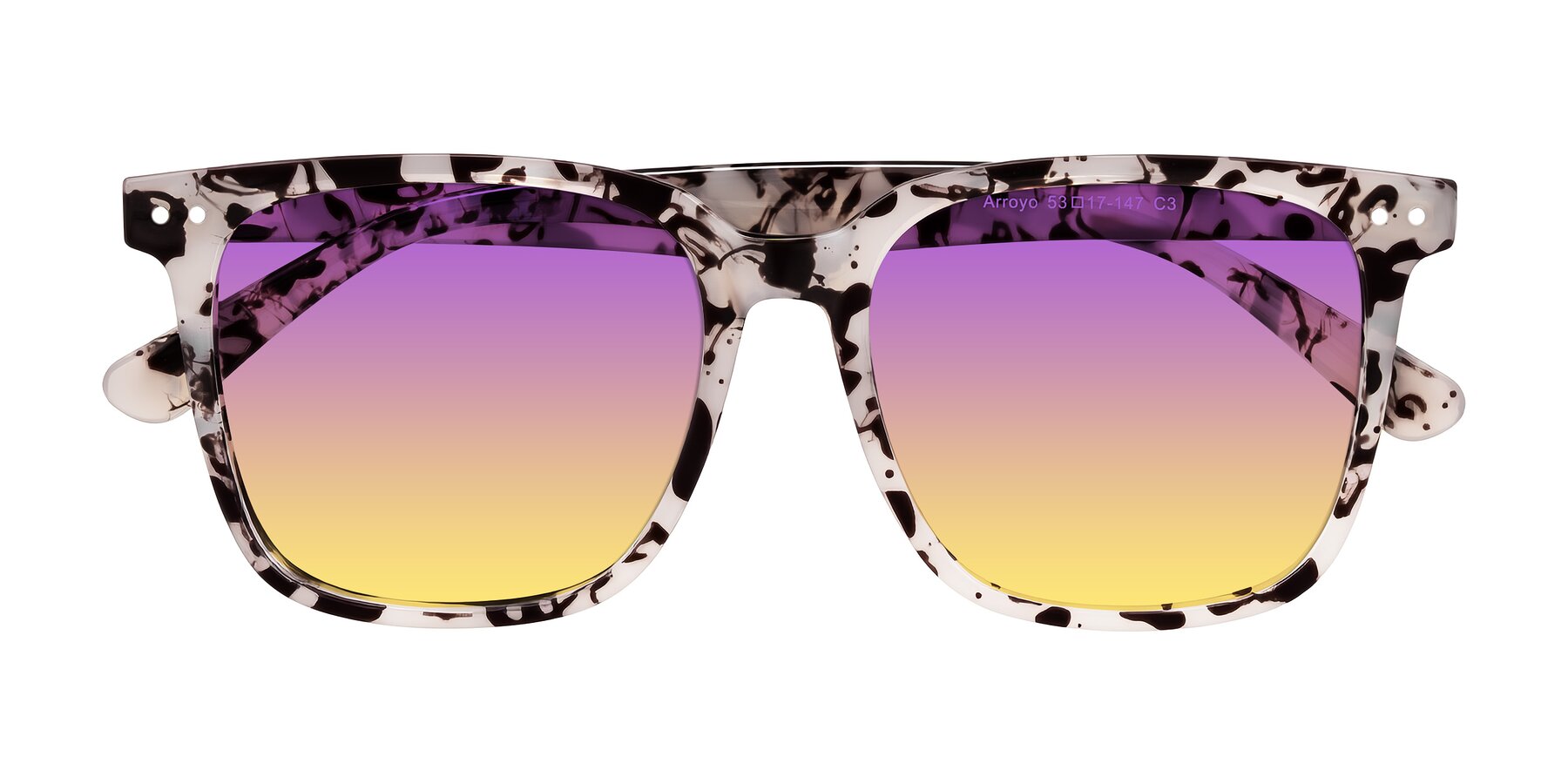 Folded Front of Arroyo in Ivory Tortoise with Purple / Yellow Gradient Lenses