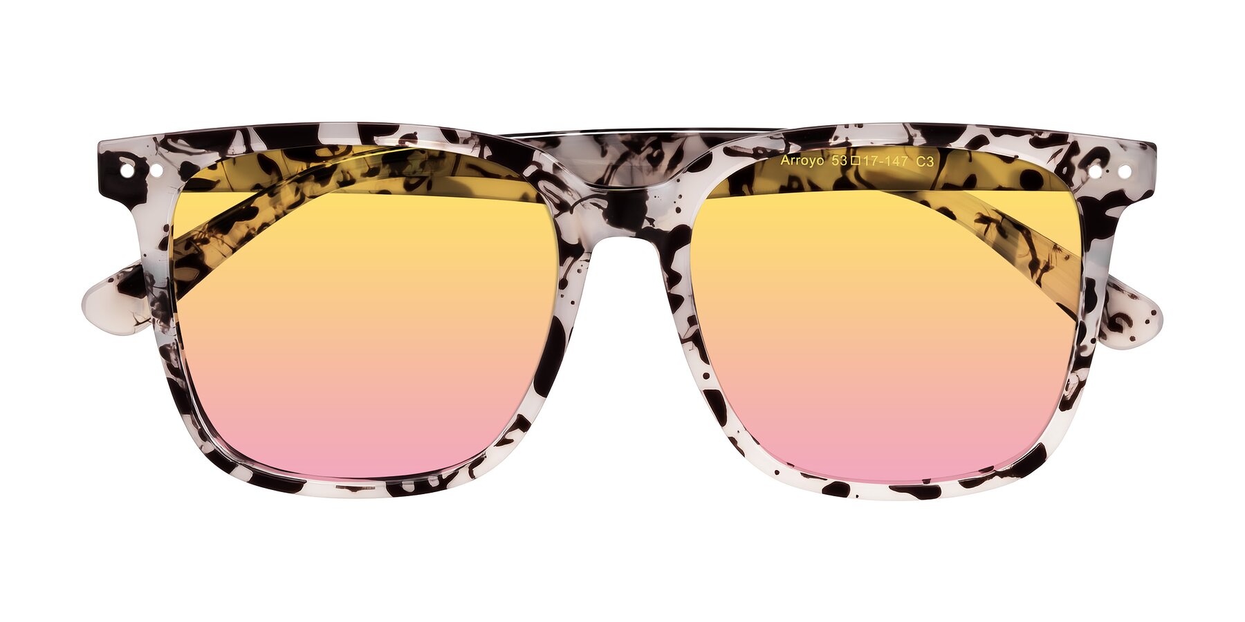 Folded Front of Arroyo in Ivory Tortoise with Yellow / Pink Gradient Lenses