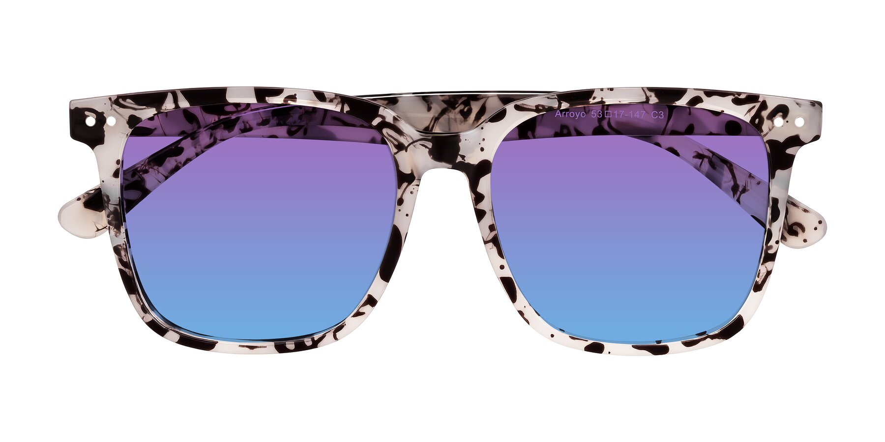 Folded Front of Arroyo in Ivory Tortoise with Purple / Blue Gradient Lenses