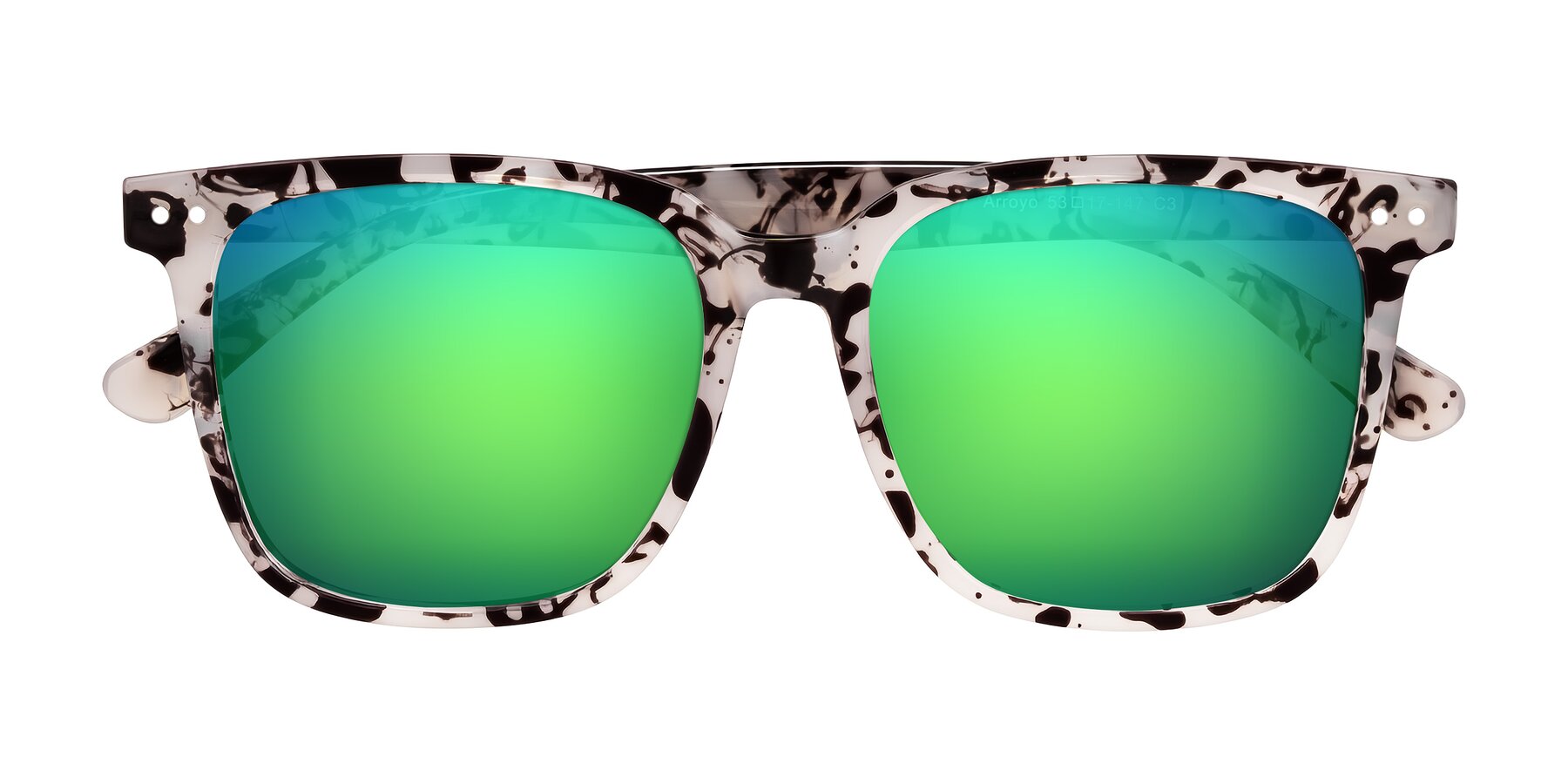 Folded Front of Arroyo in Ivory Tortoise with Green Mirrored Lenses