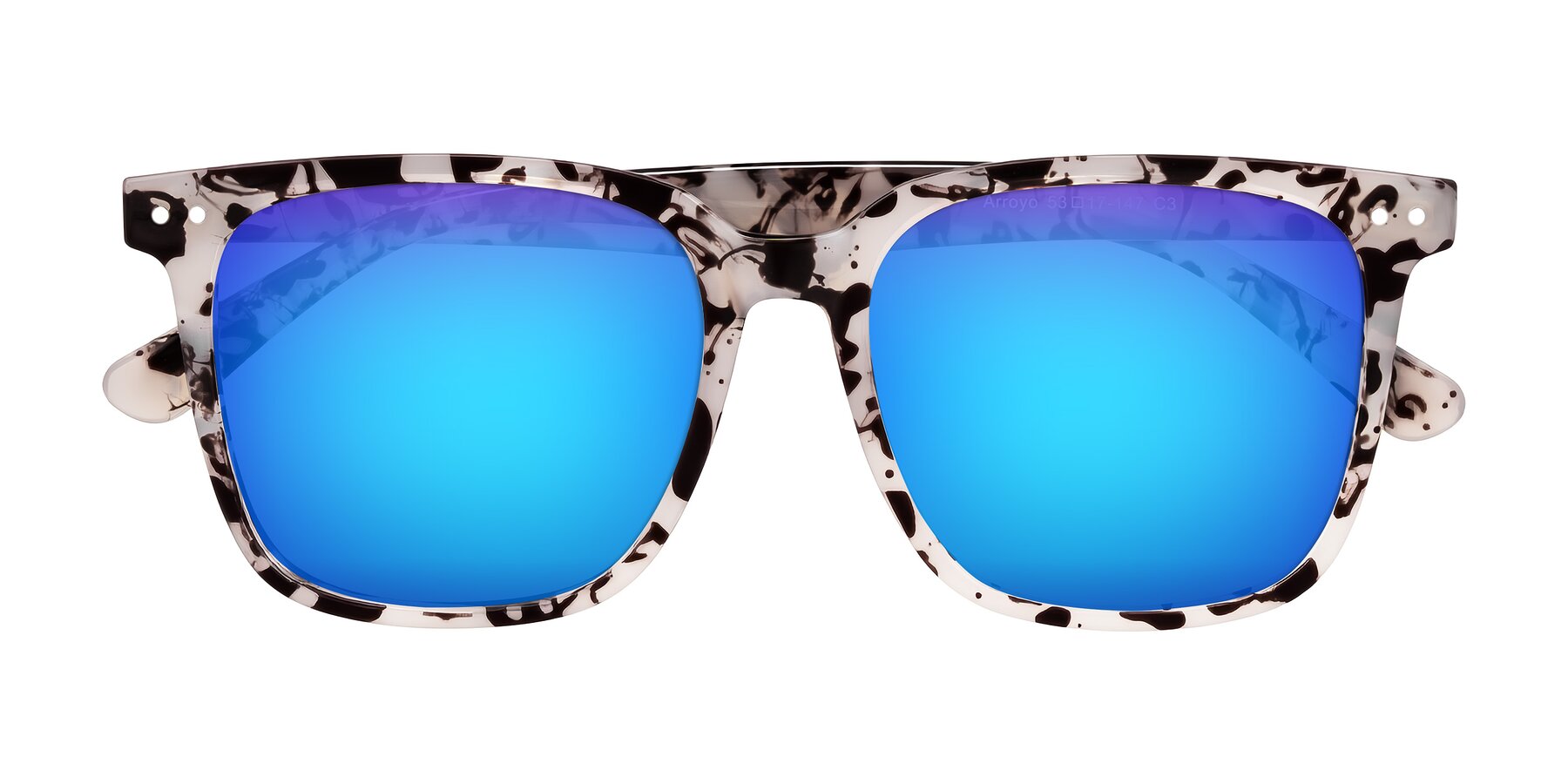 Folded Front of Arroyo in Ivory Tortoise with Blue Mirrored Lenses