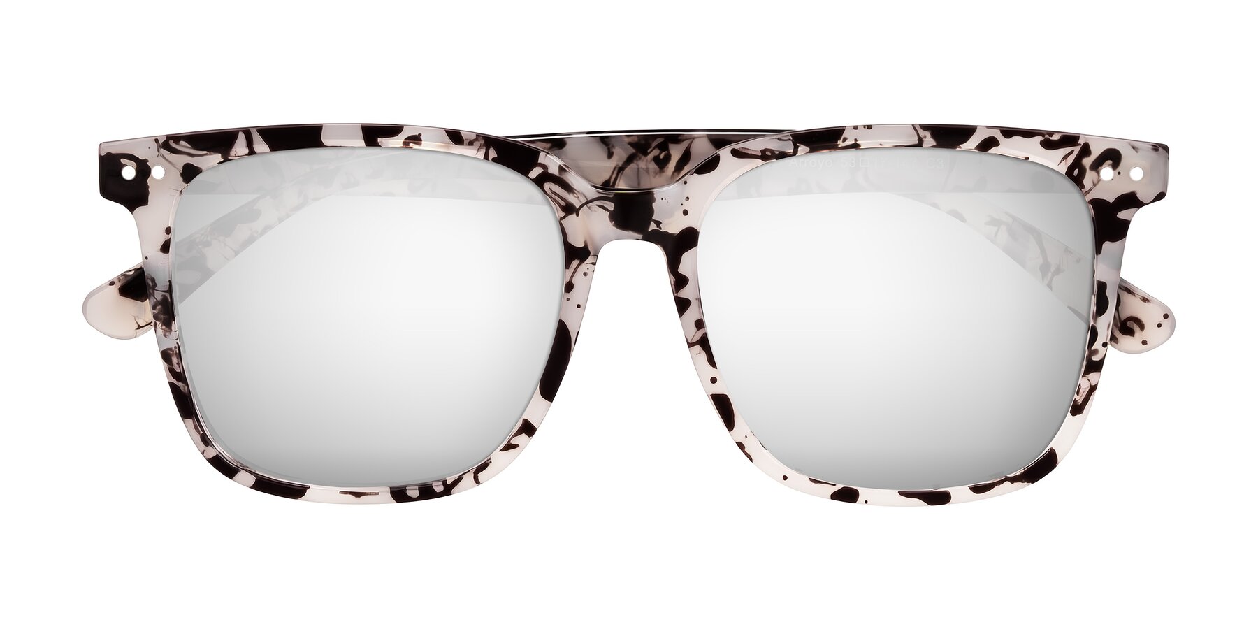Folded Front of Arroyo in Ivory Tortoise with Silver Mirrored Lenses