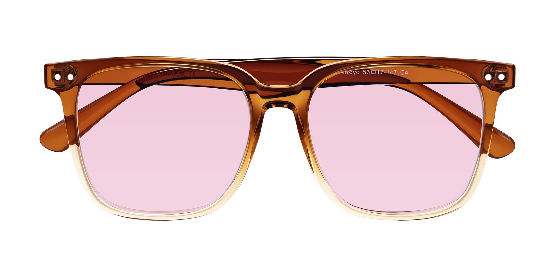 Folded Front of Arroyo in Gradient Caramel with Light Pink Tinted Lenses