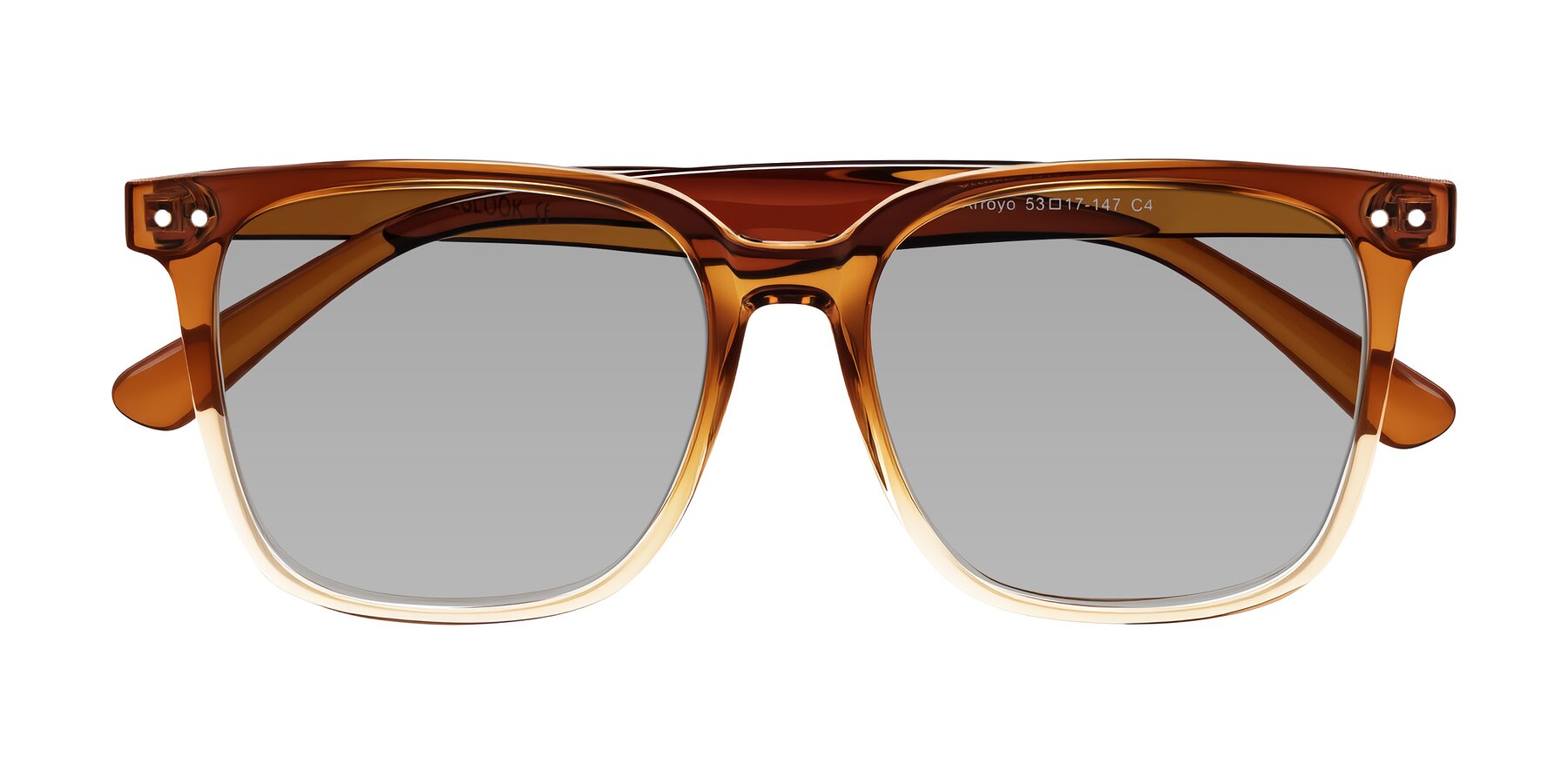 Folded Front of Arroyo in Gradient Caramel with Light Gray Tinted Lenses