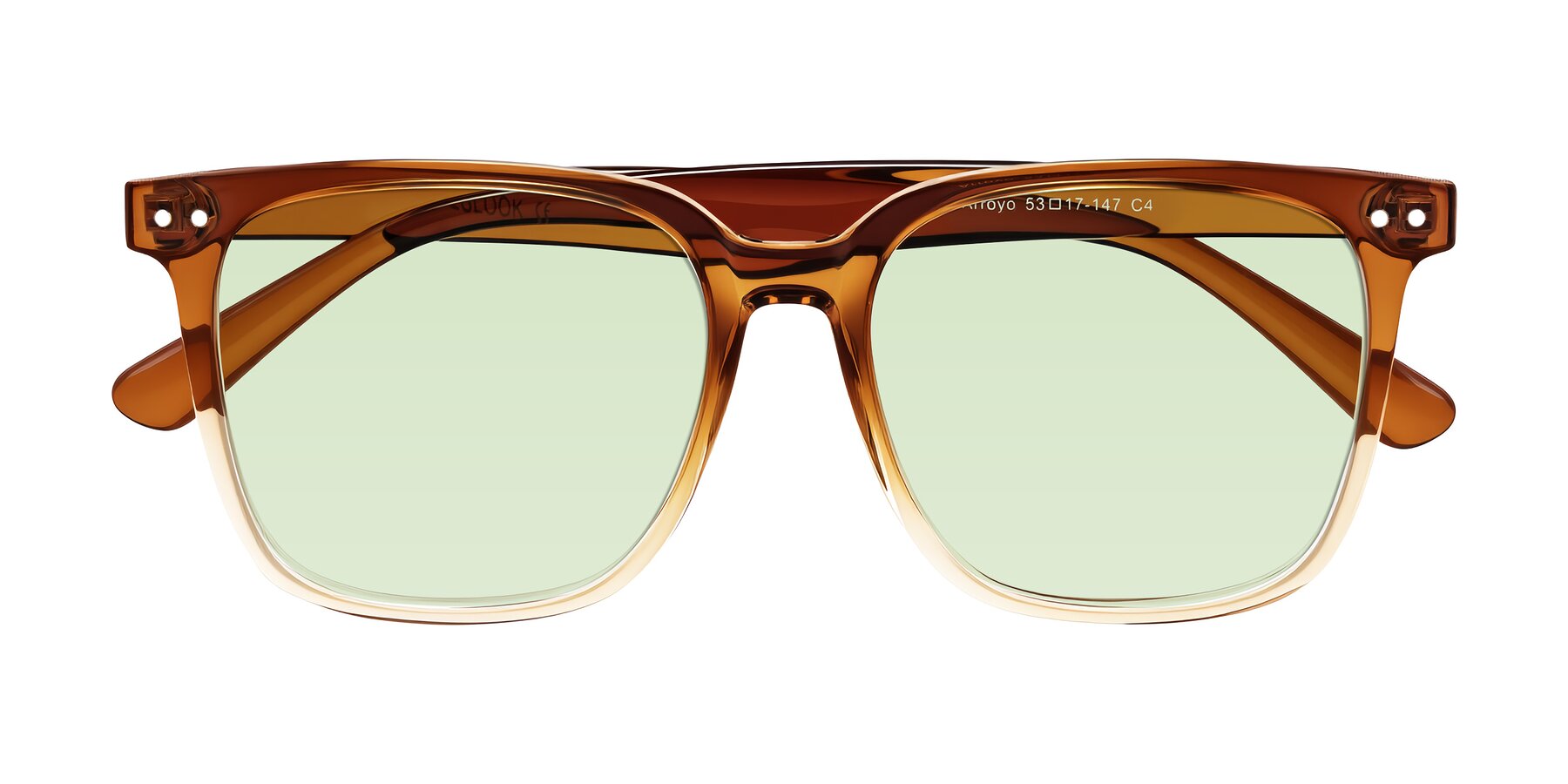 Folded Front of Arroyo in Gradient Caramel with Light Green Tinted Lenses