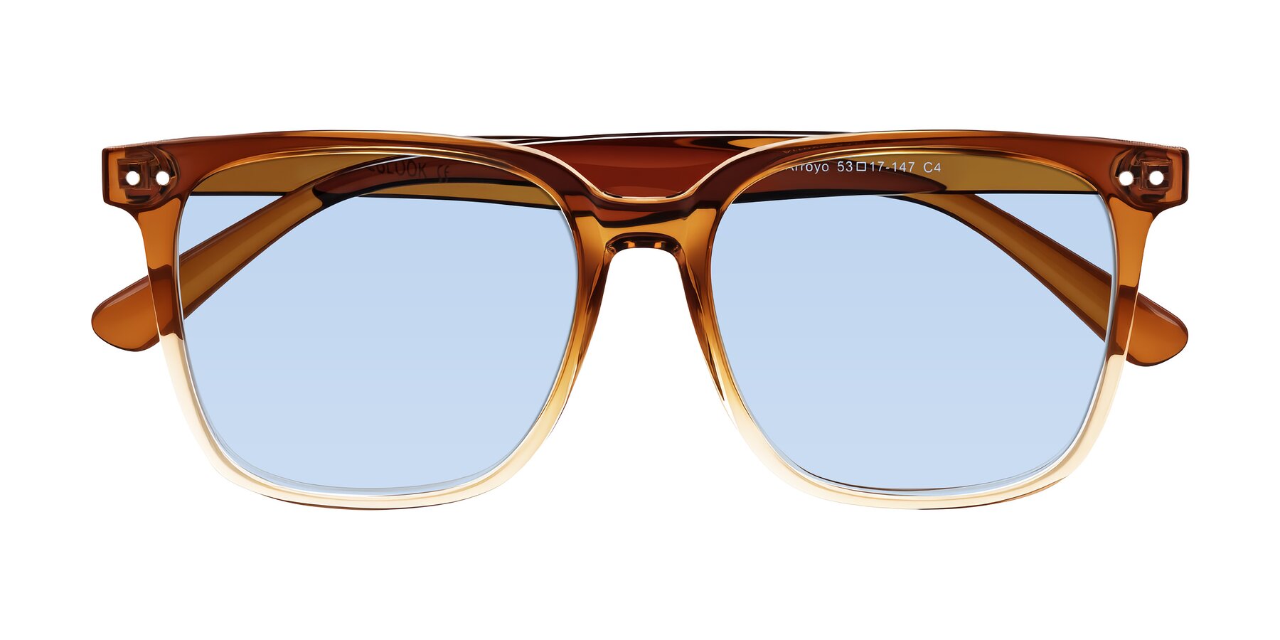 Folded Front of Arroyo in Gradient Caramel with Light Blue Tinted Lenses