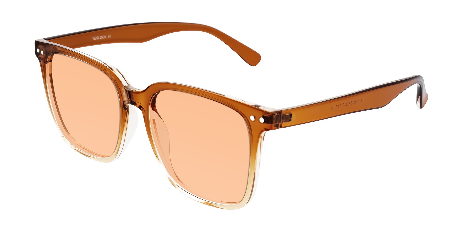 Gradient Caramel Oversized TR90 Trapezoid Tinted Sunglasses with Light ...