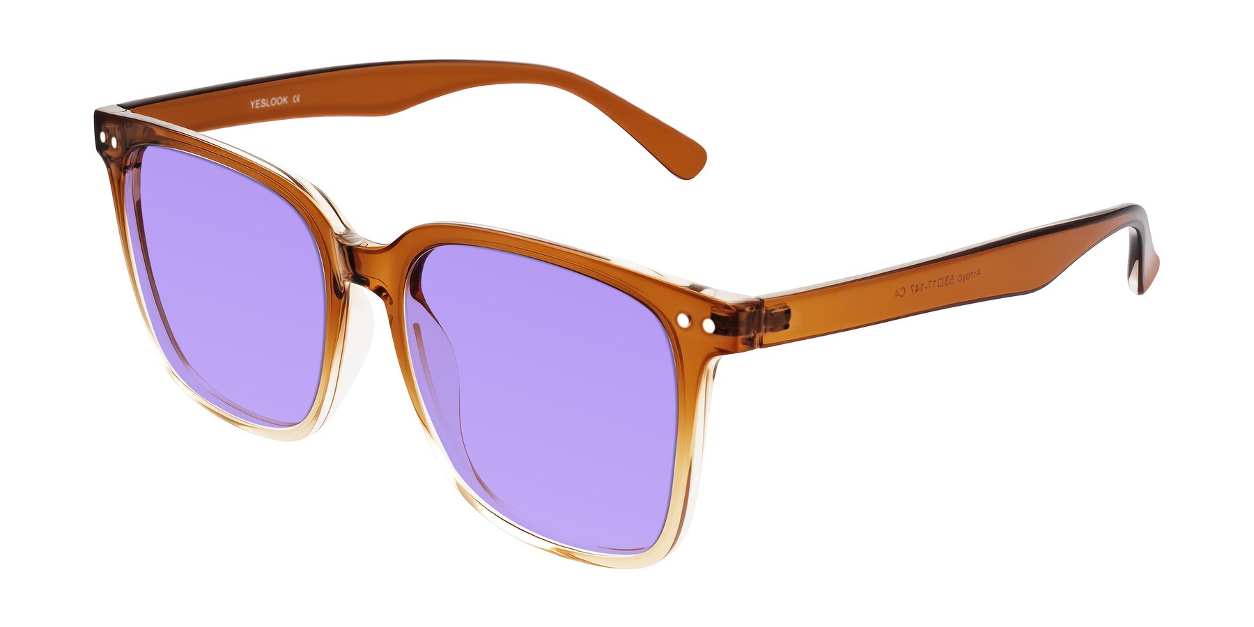 Gradient Caramel Oversized TR90 Trapezoid Tinted Sunglasses with Medium ...