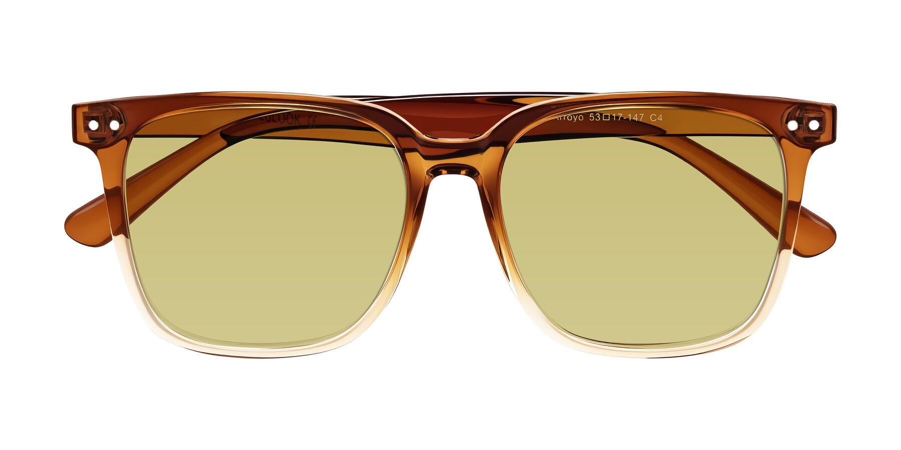 Folded Front of Arroyo in Gradient Caramel with Medium Champagne Tinted Lenses