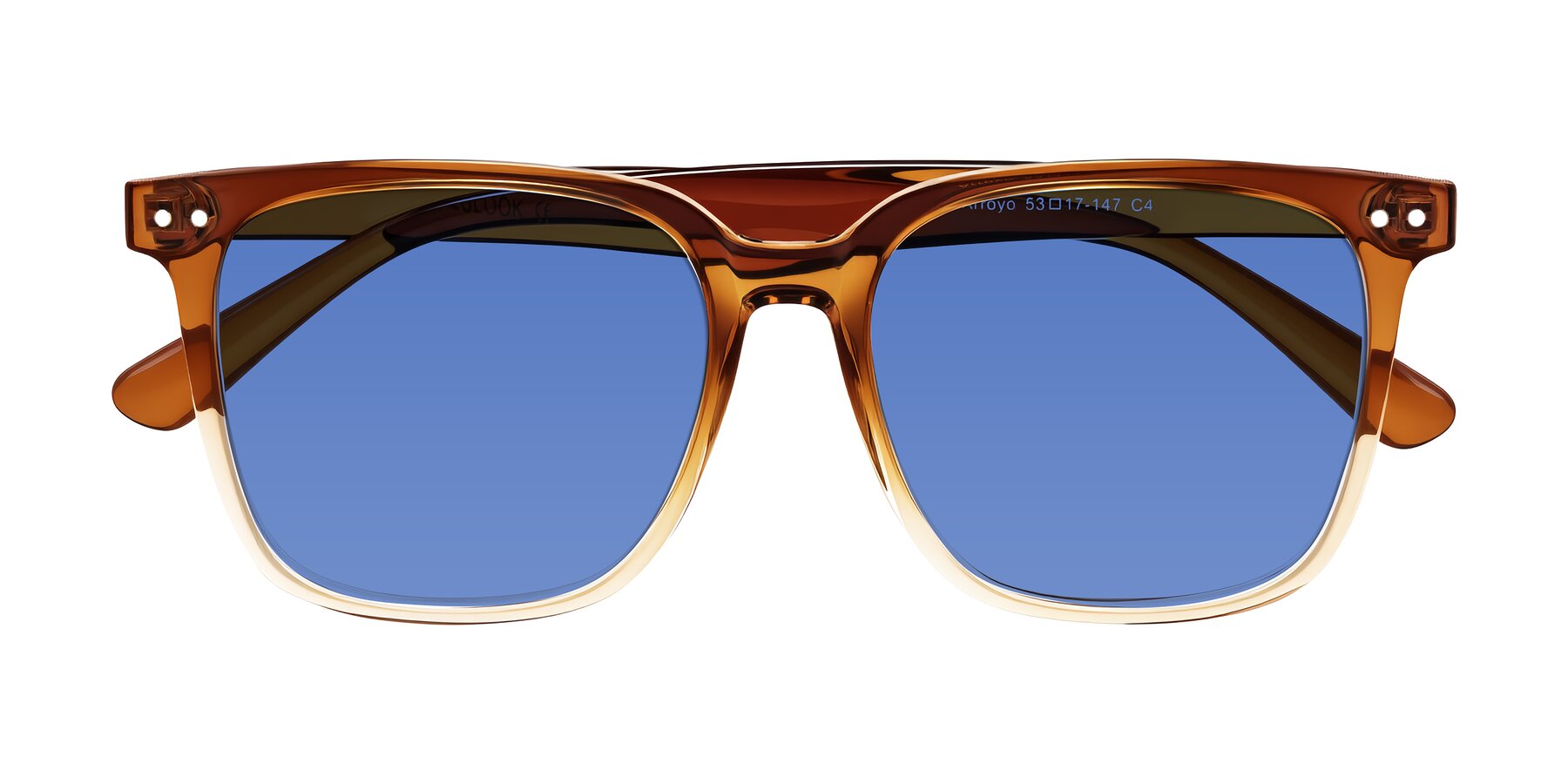Folded Front of Arroyo in Gradient Caramel with Blue Tinted Lenses