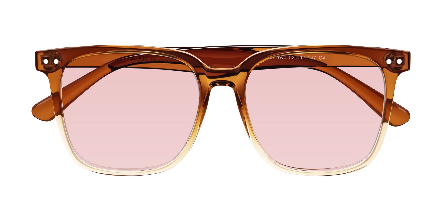 Folded Front of Arroyo in Gradient Caramel with Light Garnet Tinted Lenses