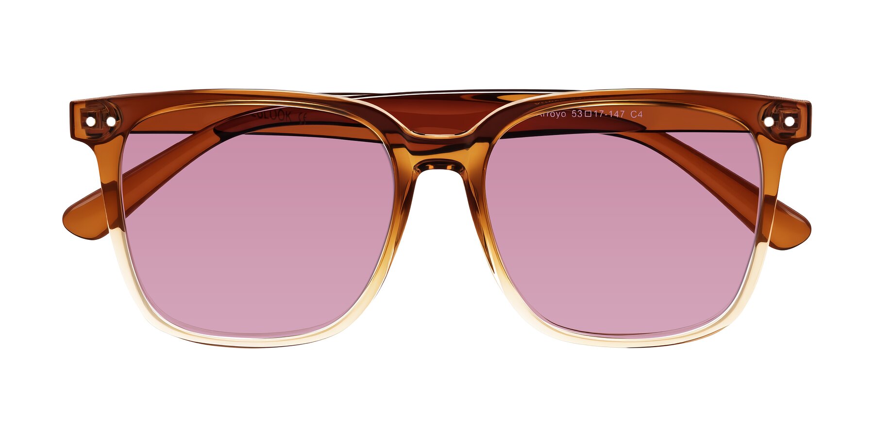 Folded Front of Arroyo in Gradient Caramel with Medium Wine Tinted Lenses