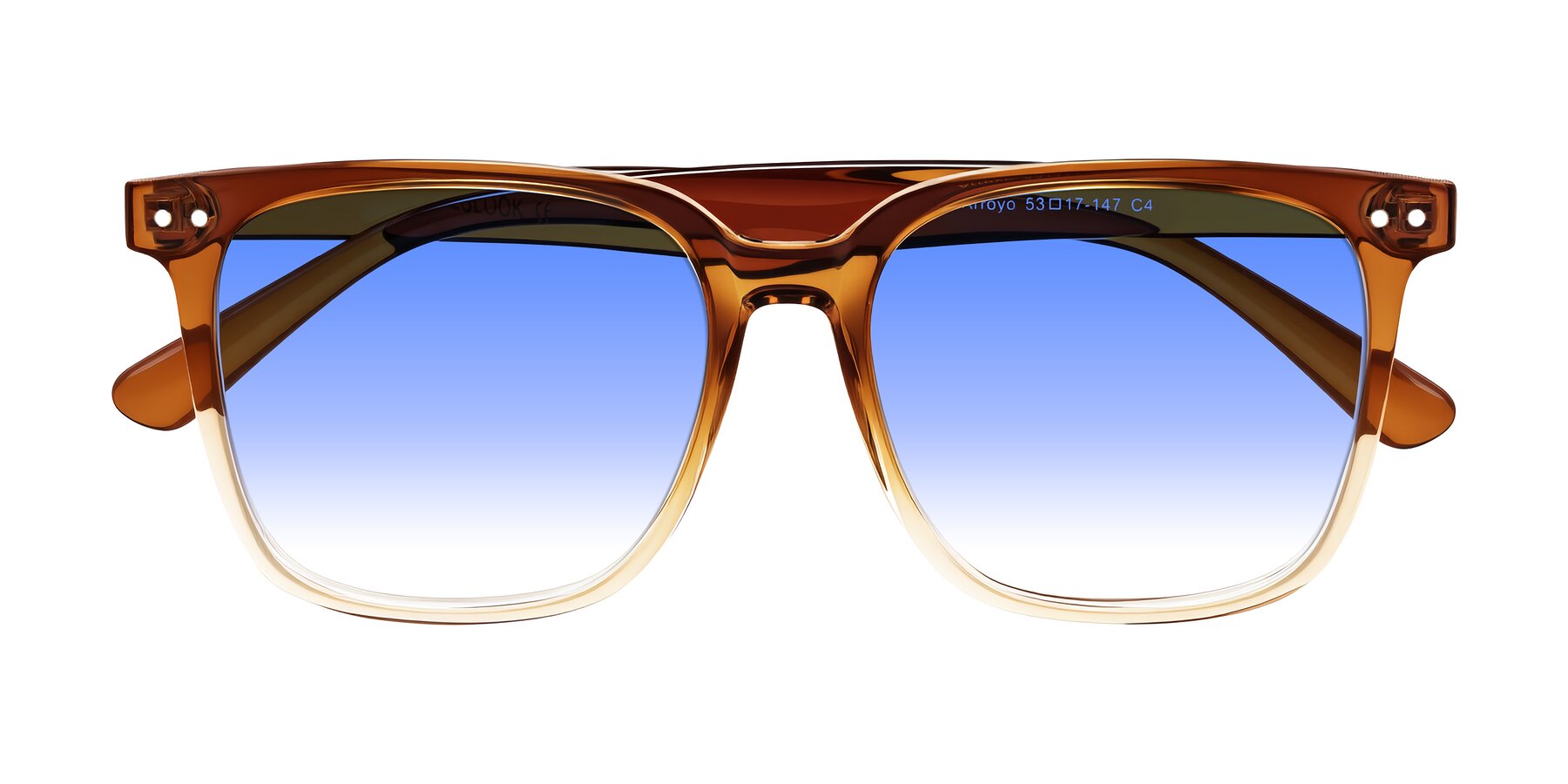 Folded Front of Arroyo in Gradient Caramel with Blue Gradient Lenses